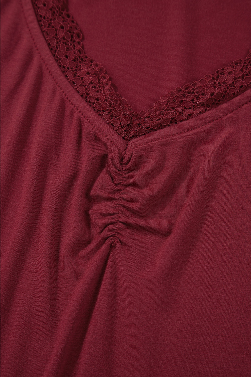 Smoke Gray Lace-Trimmed Sweetheart Neckline Ruched Detail Long Sleeve T-Shirt-Tops/Long Sleeve Tops-[Adult]-[Female]-2022 Online Blue Zone Planet