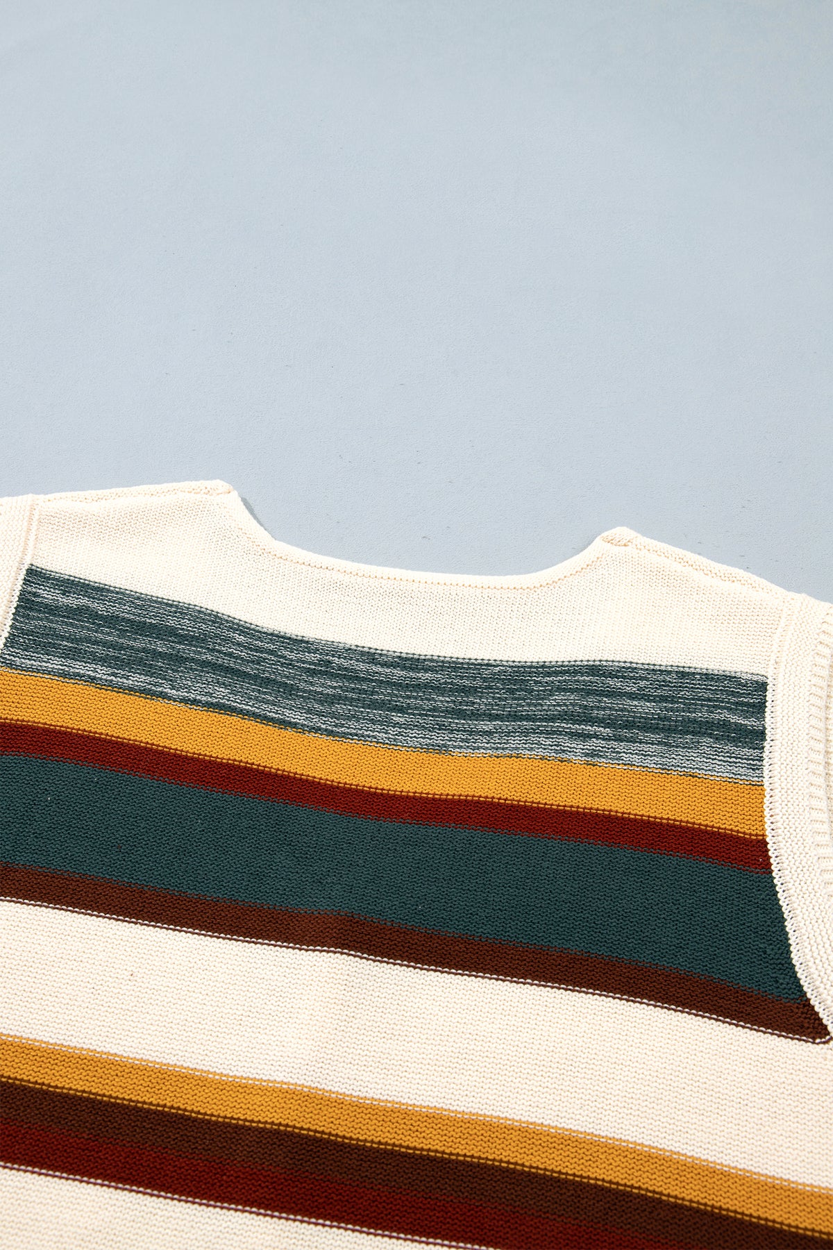 Multicolour Striped Button Front Sleeveless Knit Regular Fit Sweater Vest-Sweaters & Cardigans/Sweater Vests-[Adult]-[Female]-2022 Online Blue Zone Planet