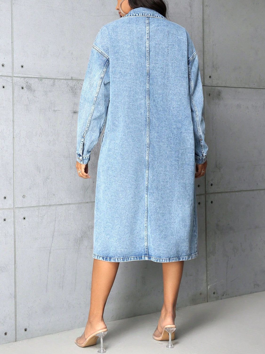 Pocketed Button Up Collared Neck Denim Top-TOPS / DRESSES-[Adult]-[Female]-2022 Online Blue Zone Planet