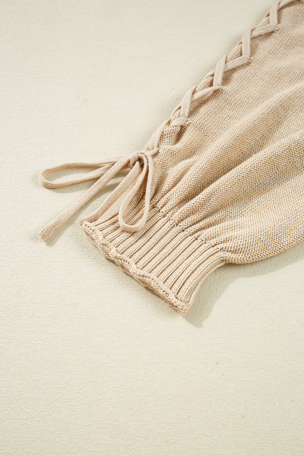 Parchment Cable Knit Braided Tie Sleeve Plus Size Open Cardigan-Plus Size/Plus Size Sweaters & Cardigans-[Adult]-[Female]-2022 Online Blue Zone Planet