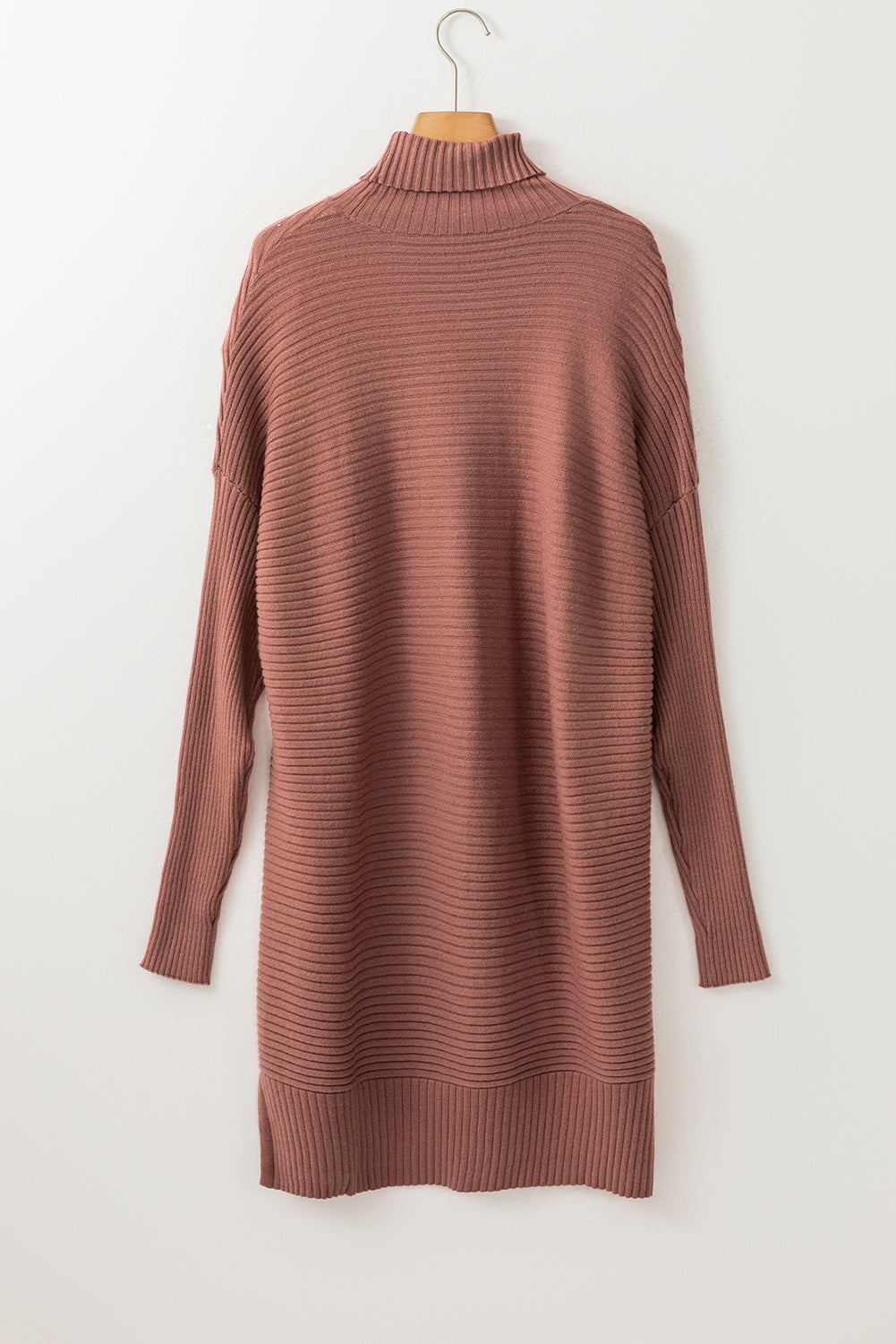 Mineral Red Turtleneck Ribbed Knit Tunic Sweater-TOPS / DRESSES-[Adult]-[Female]-2022 Online Blue Zone Planet