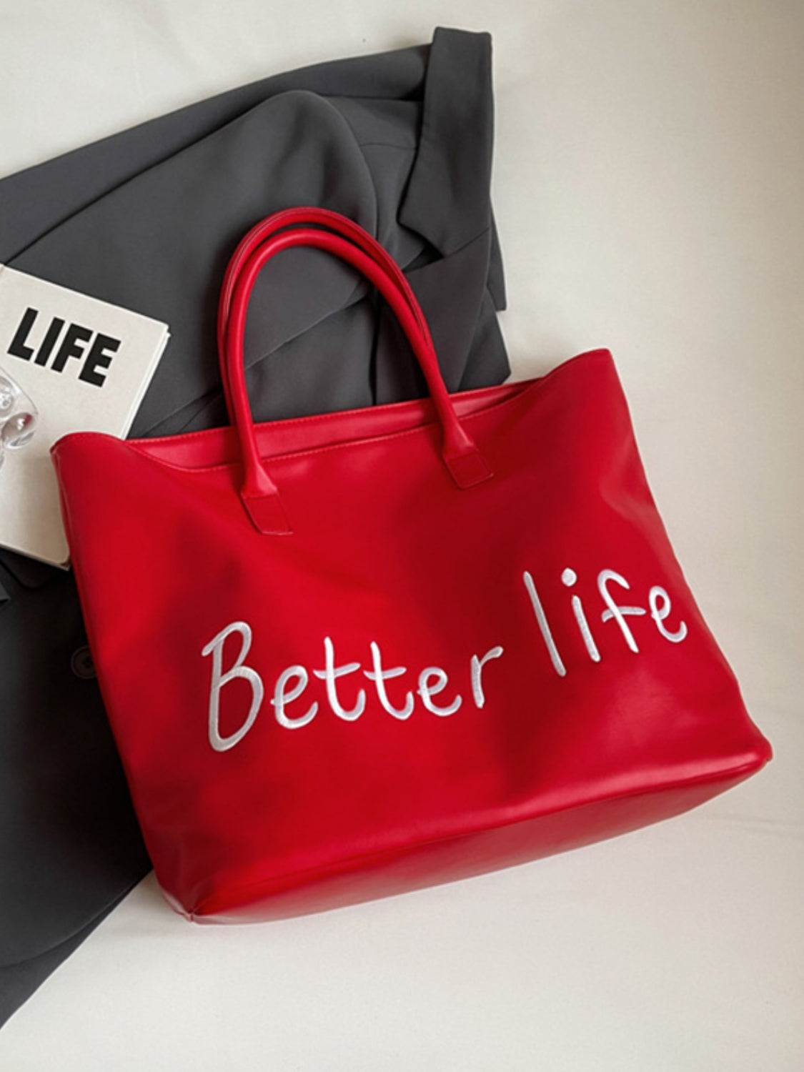 BETTER LIFE PU Leather Tote Bag-HANDBAGS-[Adult]-[Female]-2022 Online Blue Zone Planet