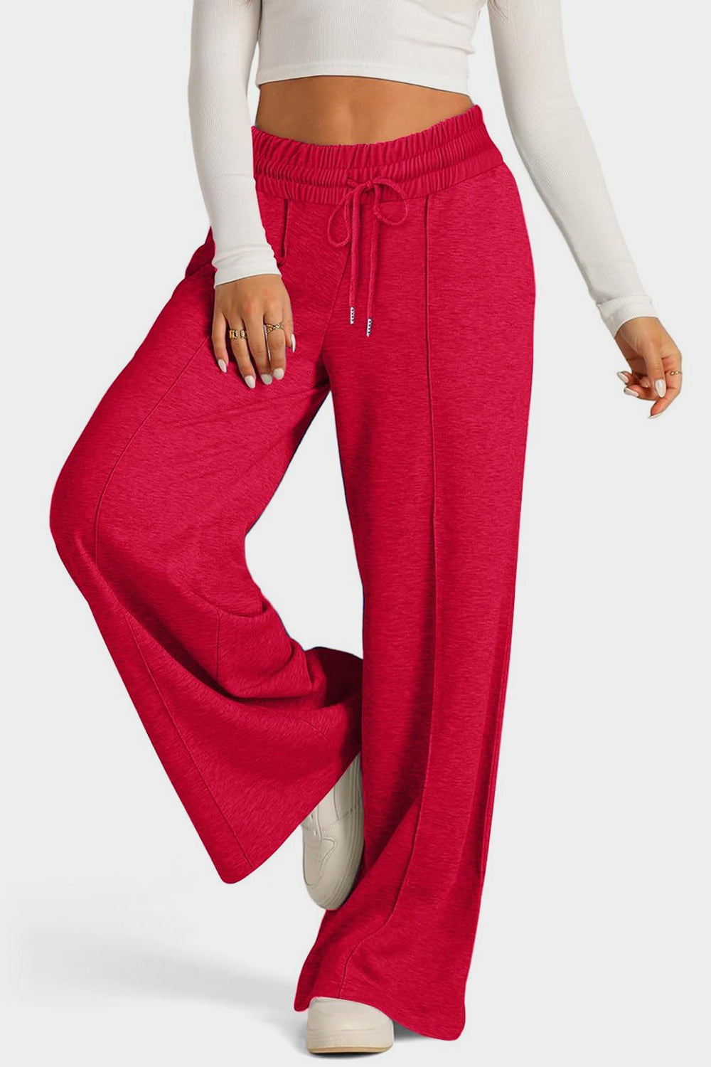 Drawstring Elastic Waist Wide Leg Pants-BOTTOMS SIZES SMALL MEDIUM LARGE-[Adult]-[Female]-Deep Red-S-2022 Online Blue Zone Planet