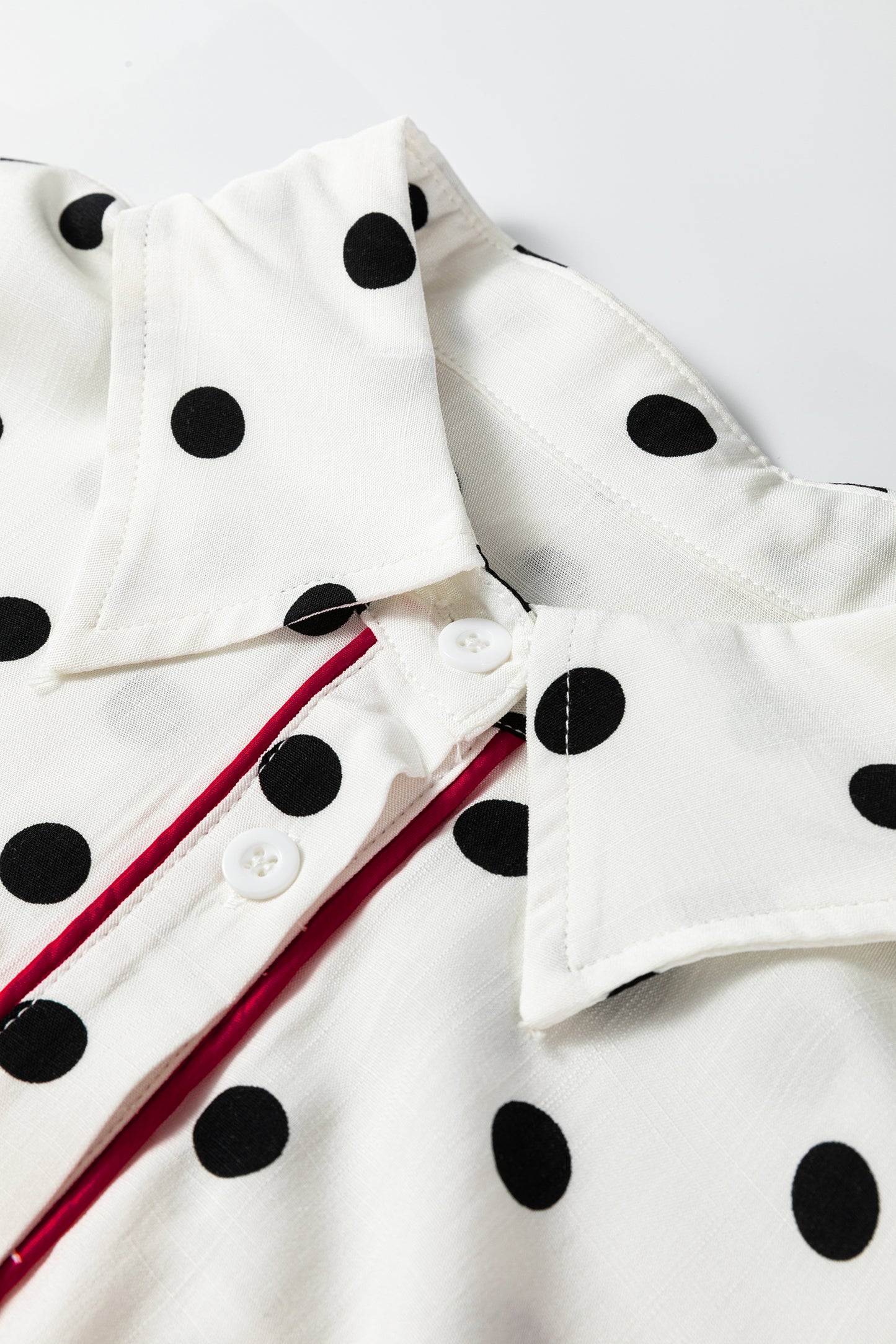 White Polka Dot Print Contrast Piping Elegant Shirt-Tops/Blouses & Shirts-[Adult]-[Female]-2022 Online Blue Zone Planet