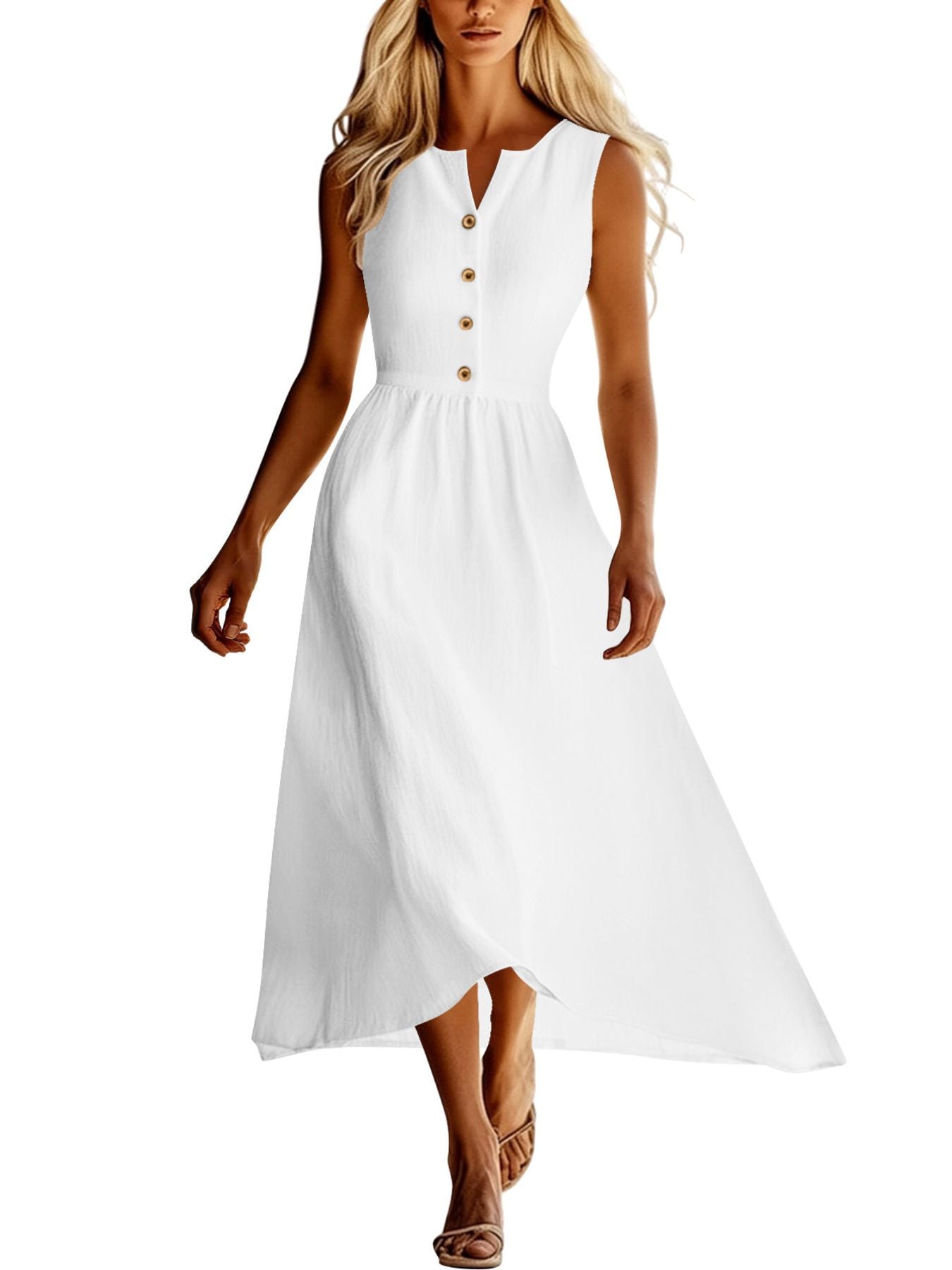 Sleeveless Button Front Flowy Midi Dress Blue Zone Planet Sleeveless Button Front Flowy Midi Dress Blue Zone Planet