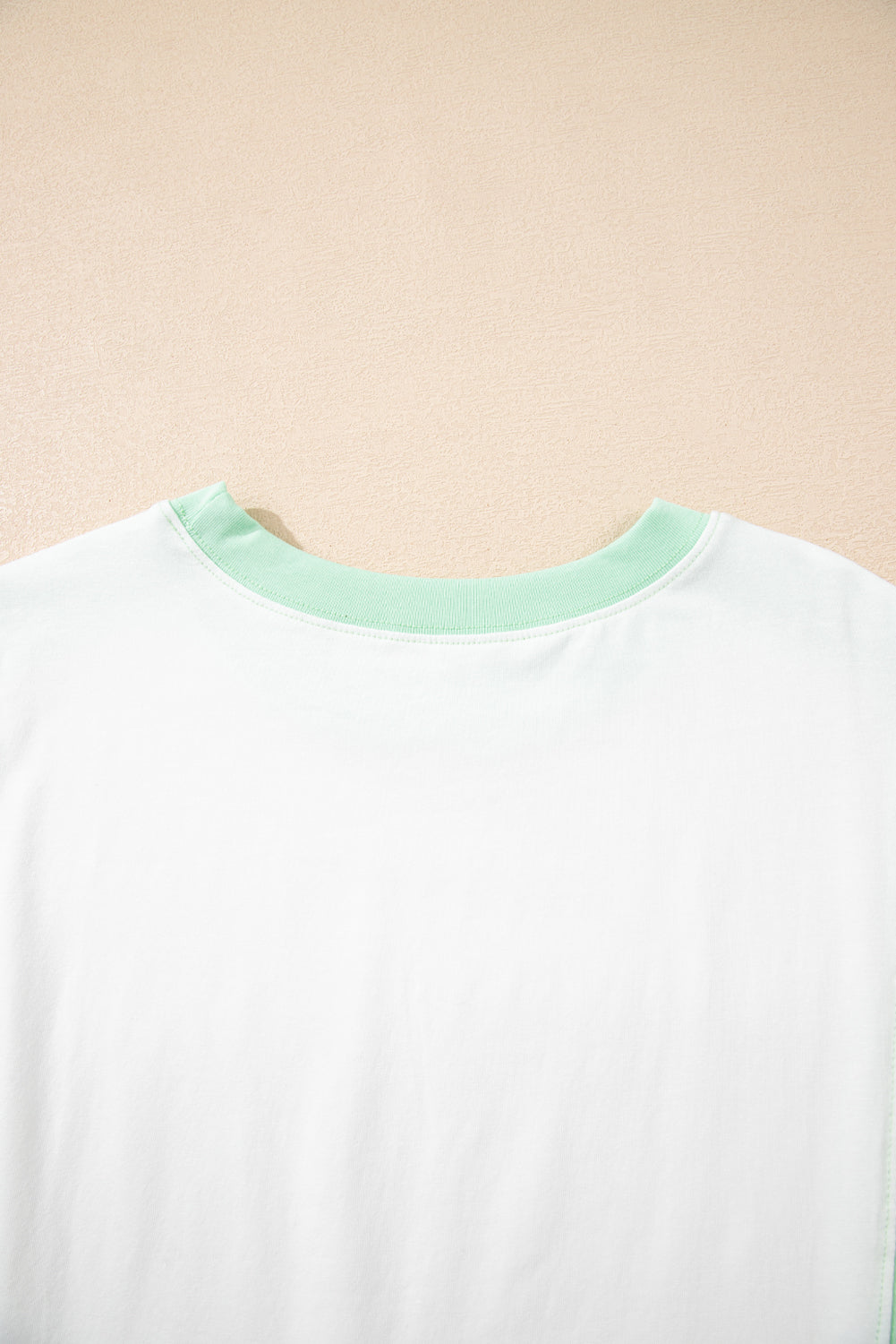 Light Green Color Block Exposed Seam Crew Neck T Shirt-Tops/Tops & Tees-[Adult]-[Female]-2022 Online Blue Zone Planet
