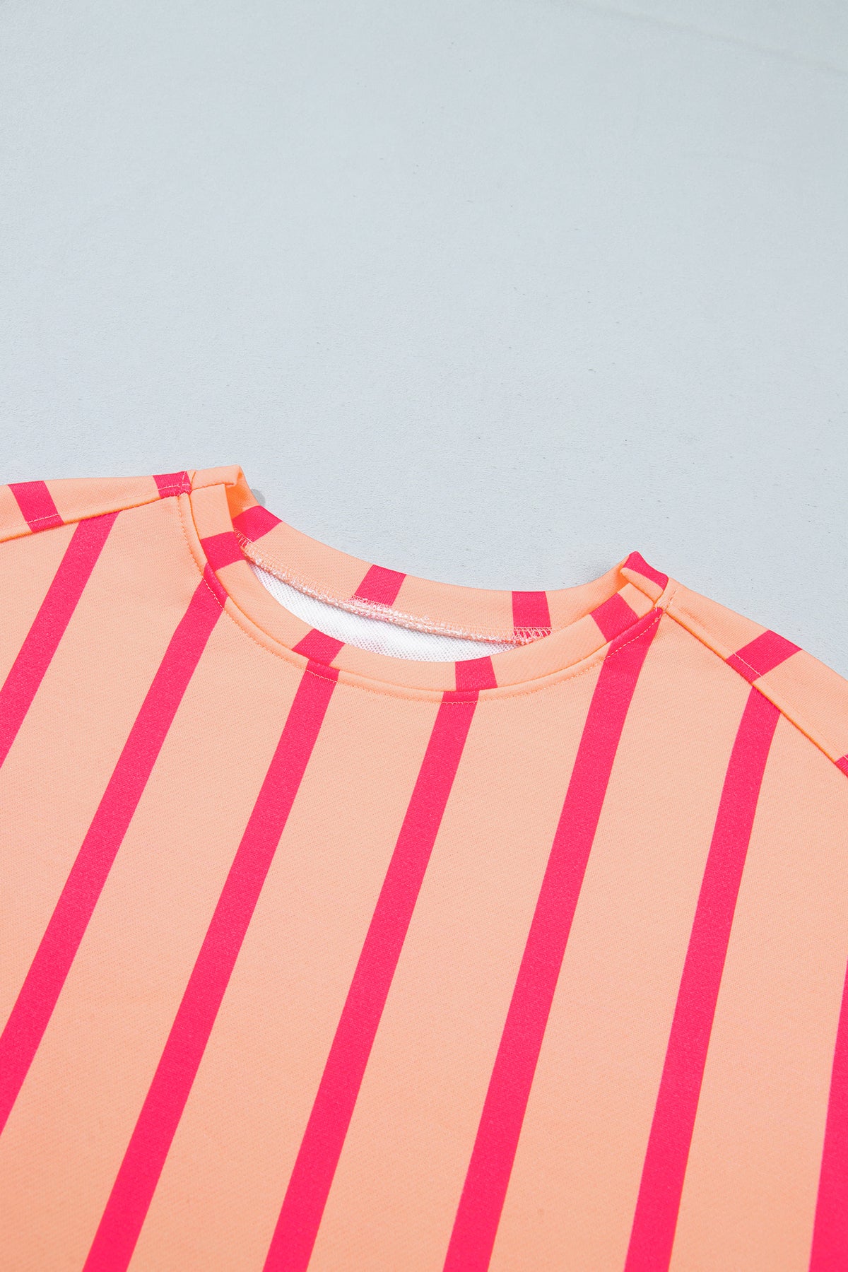Pink Stripe Dropped Shoulder Round Neck Casual Sweatshirt-Tops/Sweatshirts & Hoodies-[Adult]-[Female]-2022 Online Blue Zone Planet