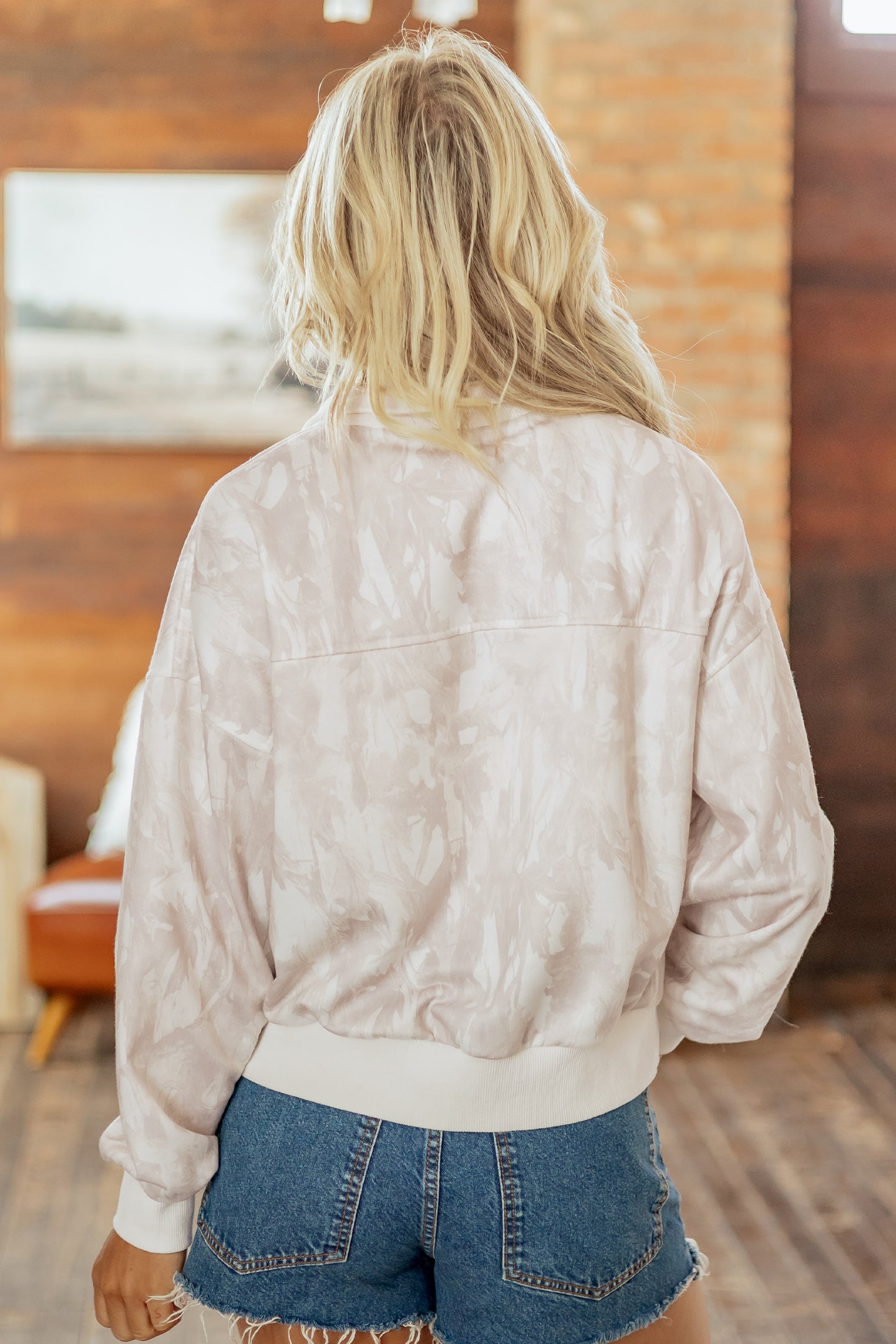 Khaki Camouflage Print Quarter-Zip Drop Shoulder Long Sleeve Sweatshirt-Tops/Sweatshirts & Hoodies-[Adult]-[Female]-2022 Online Blue Zone Planet