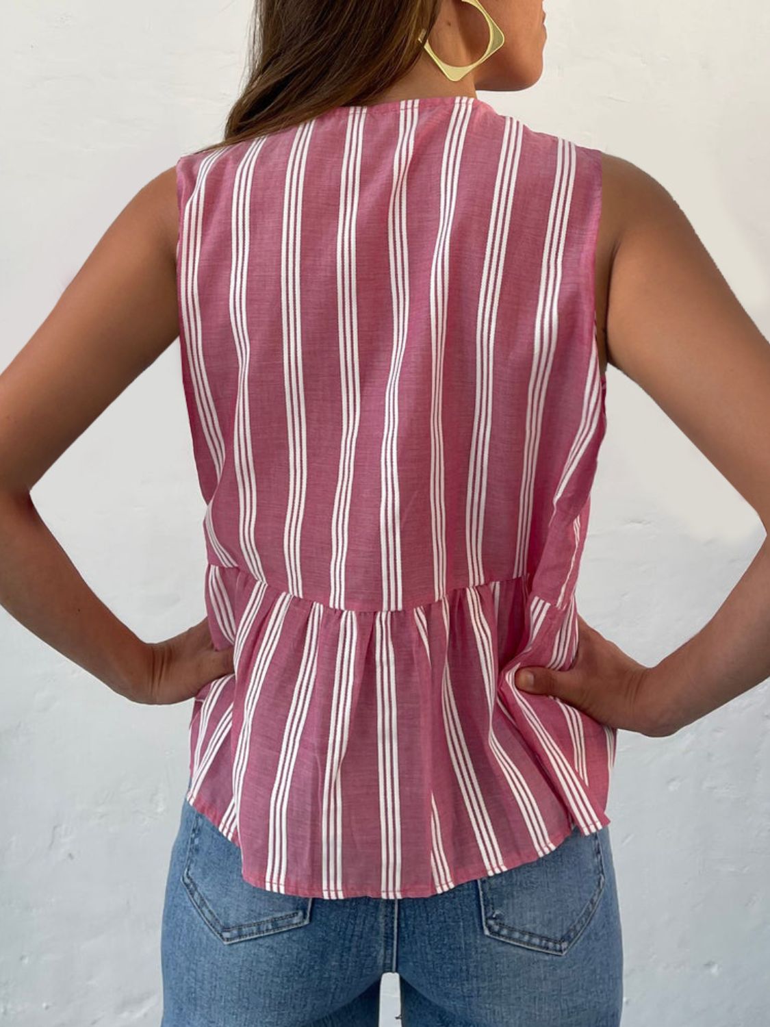 Tied Striped Round Neck Tank-TOPS / DRESSES-[Adult]-[Female]-2022 Online Blue Zone Planet