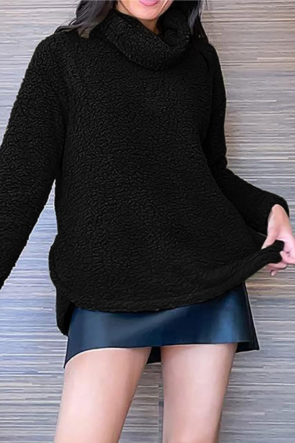 Fuzzy Turtleneck Long Sleeve Sweatshirt-TOPS / DRESSES-[Adult]-[Female]-2022 Online Blue Zone Planet