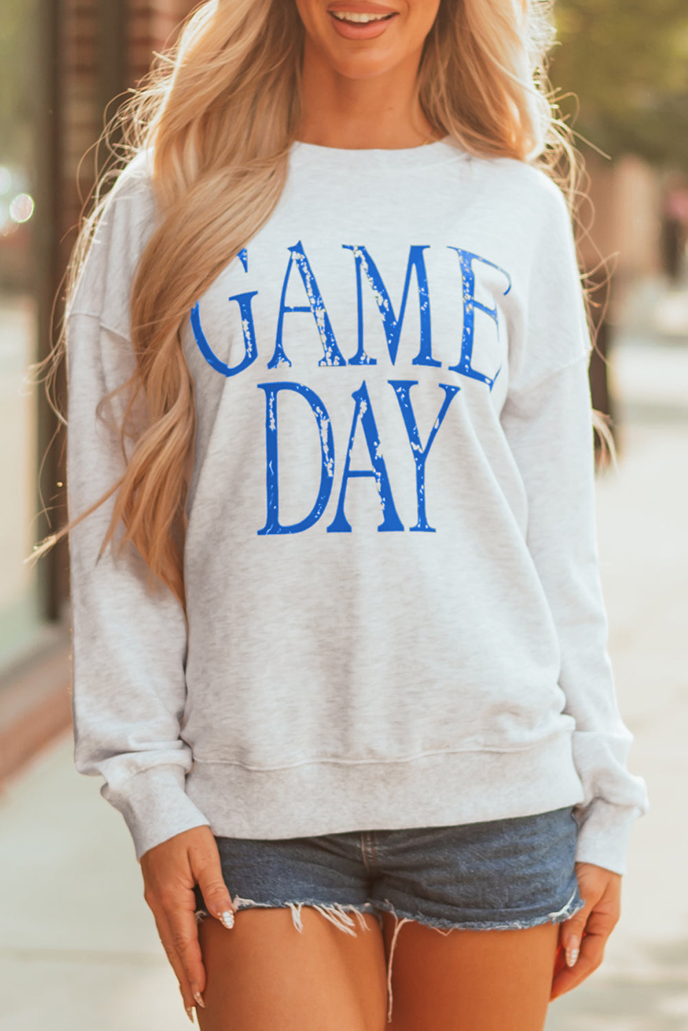 Blue Vintage Washed Game Day Graphic Baggy Sweatshirt-Tops/Sweatshirts & Hoodies-[Adult]-[Female]-2022 Online Blue Zone Planet