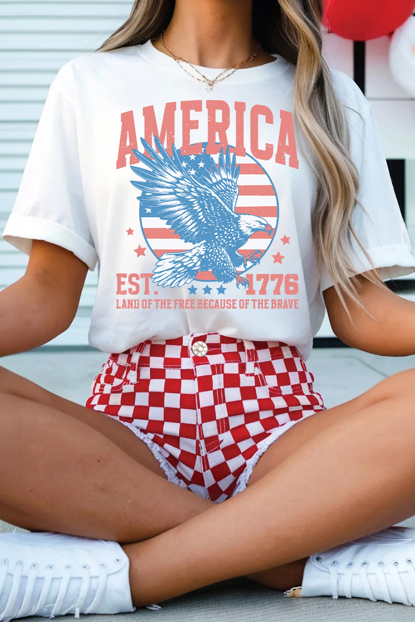 White Vintage America Eagle Printed Freedom Spirit Patriotic Tee-Graphic/Graphic Tees-[Adult]-[Female]-White-S-2022 Online Blue Zone Planet
