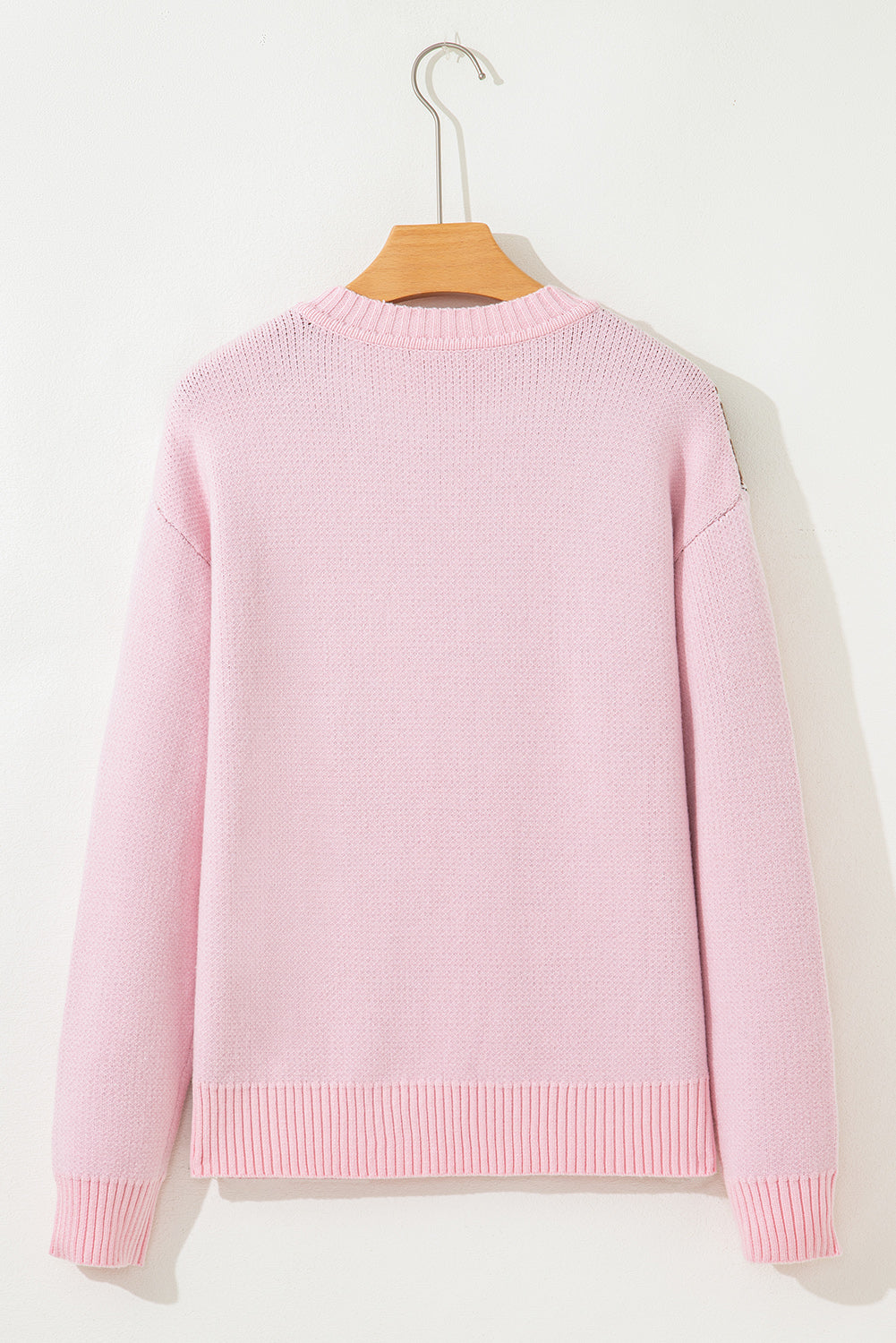 Pink Christmas Ginger Bread Man Print Round Neck Casual Sweater-Sweaters & Cardigans/Sweaters-[Adult]-[Female]-2022 Online Blue Zone Planet