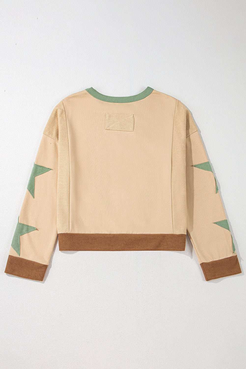 Parchment Star Patchwork Exposed Seam Oversized Sweatshirt-Sweatshirts & Hoodies-[Adult]-[Female]-2022 Online Blue Zone Planet
