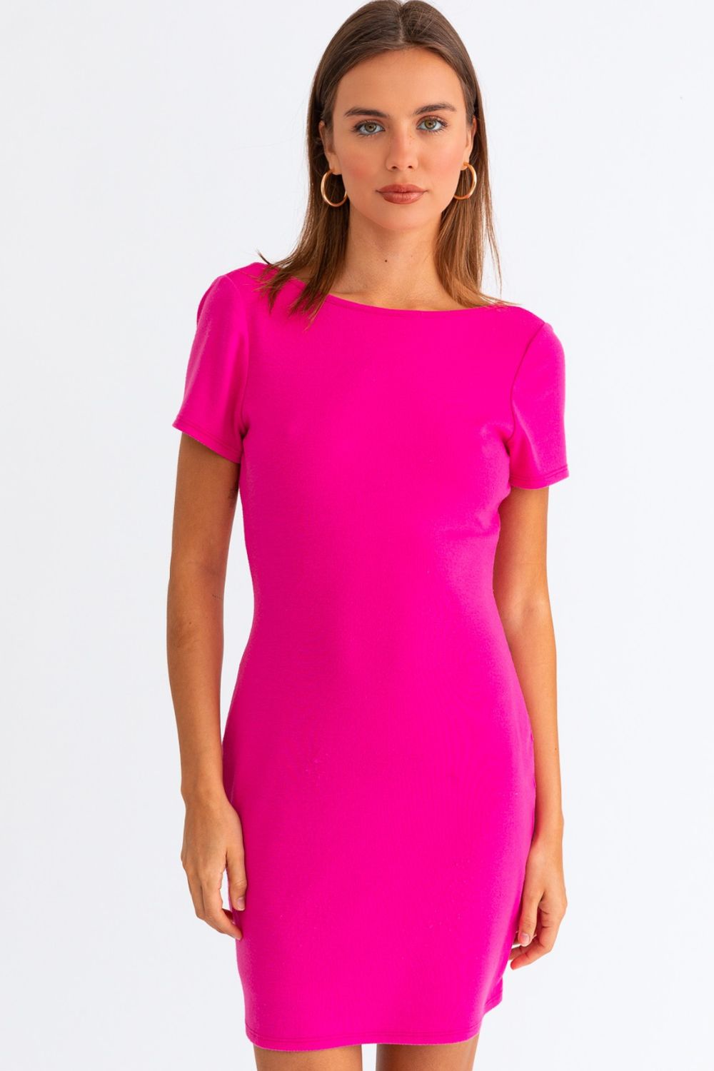 Le Lis Short Sleeve Low Back Mini Dress-TOPS / DRESSES-[Adult]-[Female]-Hot Pink-XS-2022 Online Blue Zone Planet