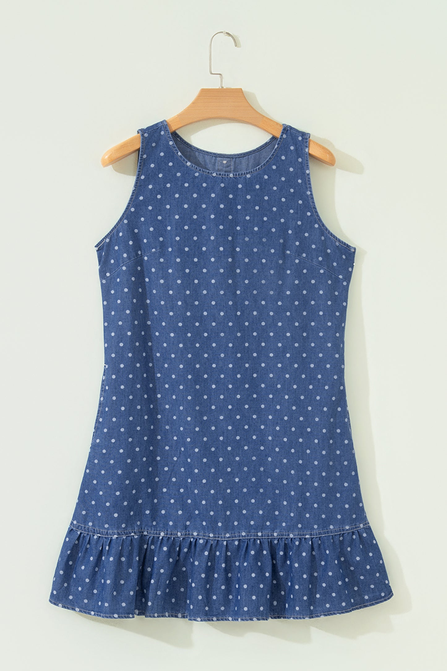 Blue Polka Dot Ruffle Hem Sleeveless Shift Dress Mini Vacation Wholesale-TOPS / DRESSES-[Adult]-[Female]-2022 Online Blue Zone Planet