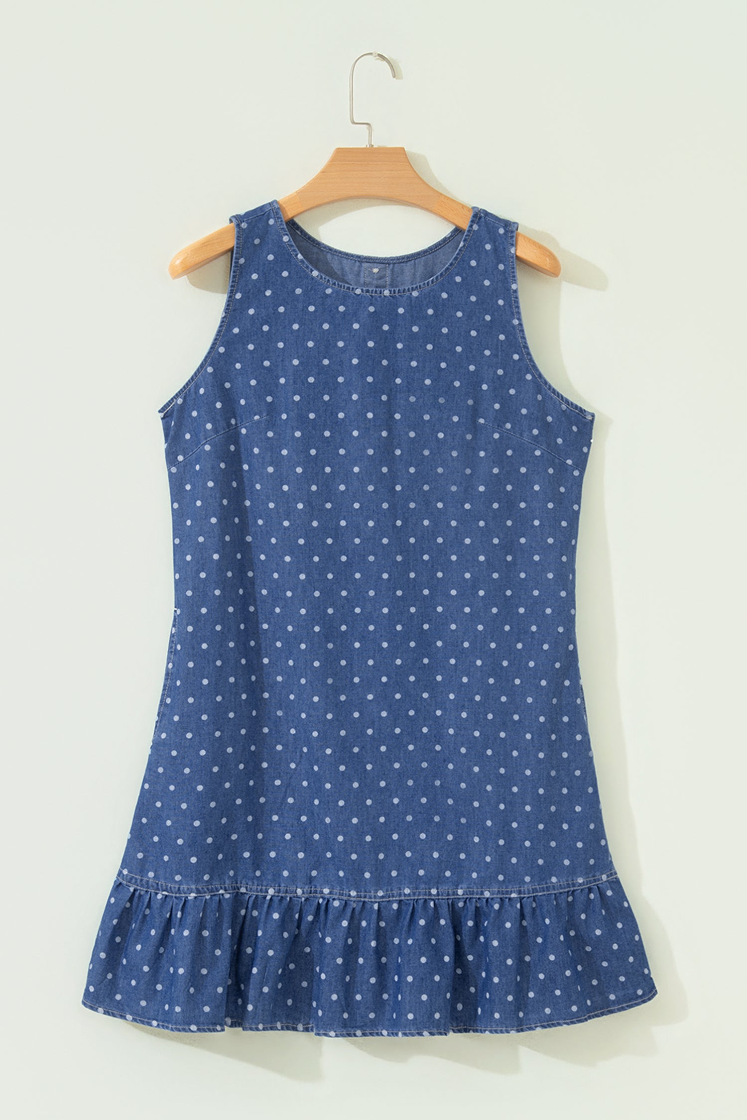 Blue Polka Dot Ruffle Hem Sleeveless Shift Dress Mini Vacation Wholesale-TOPS / DRESSES-[Adult]-[Female]-2022 Online Blue Zone Planet