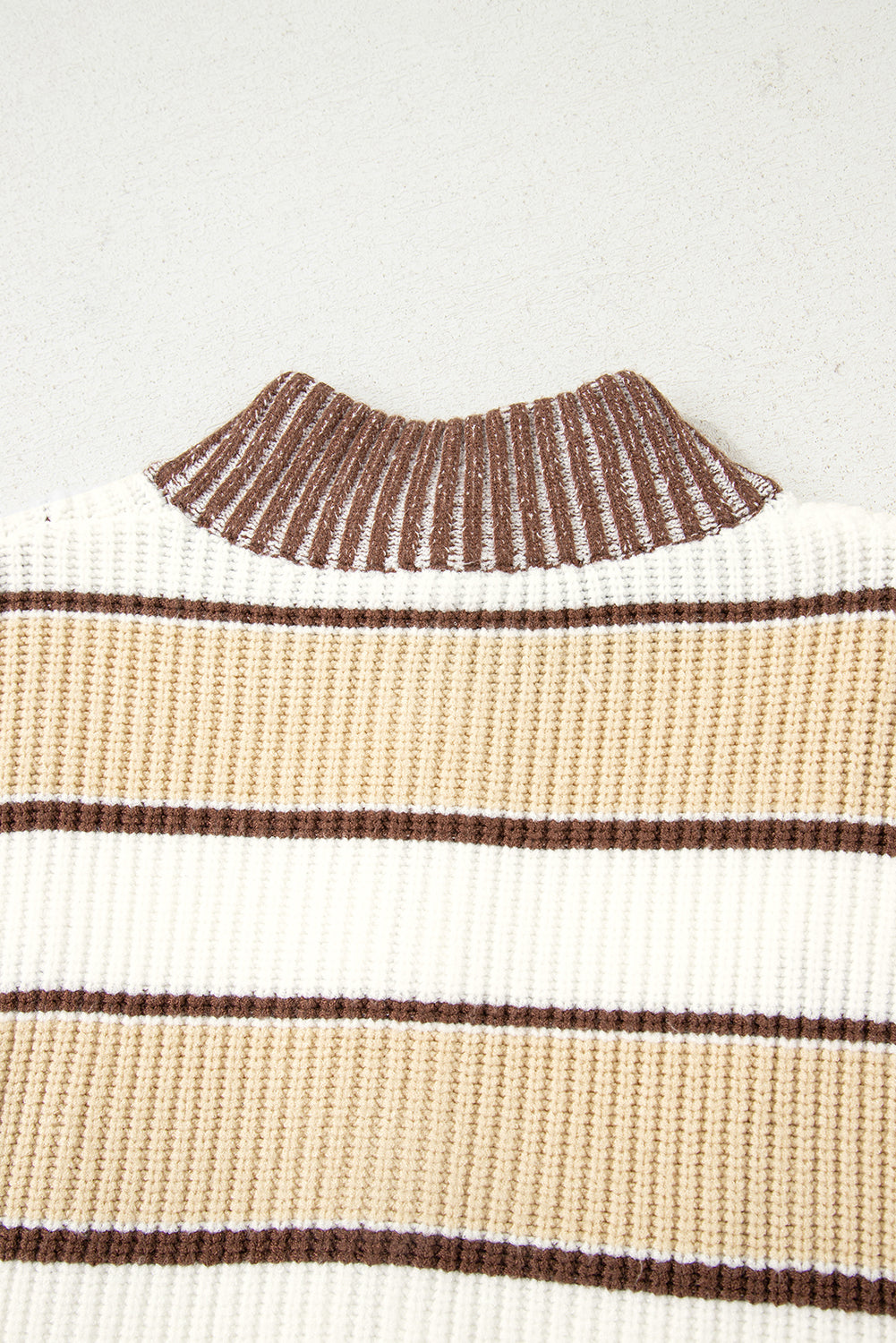 Khaki Stripe Half Zip Drop Shoulder Womens Sweater-TOPS / DRESSES-[Adult]-[Female]-2022 Online Blue Zone Planet