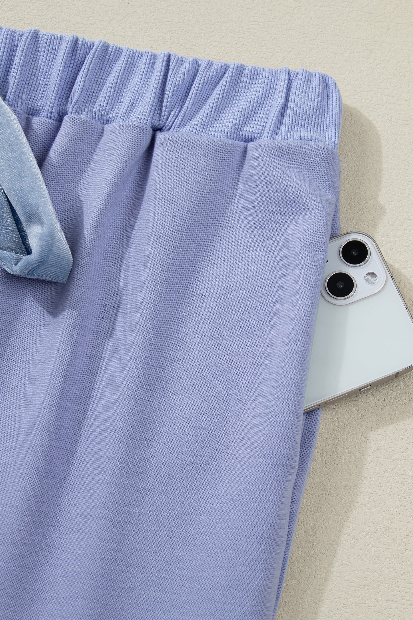 Beau Blue Flounce Long Sleeve Top Drawstring Pants Contrast Velvet Bow Knot 2pcs Lounge Set-Loungewear & Sleepwear/Loungewear-[Adult]-[Female]-2022 Online Blue Zone Planet