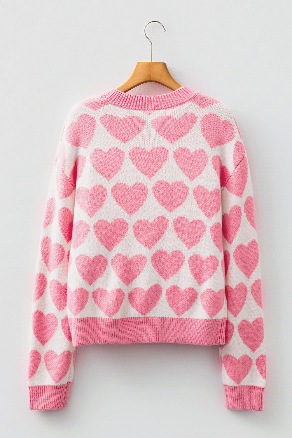 Strawberry Pink Valentine Heart Print Knit Sweater-TOPS / DRESSES-[Adult]-[Female]-2022 Online Blue Zone Planet