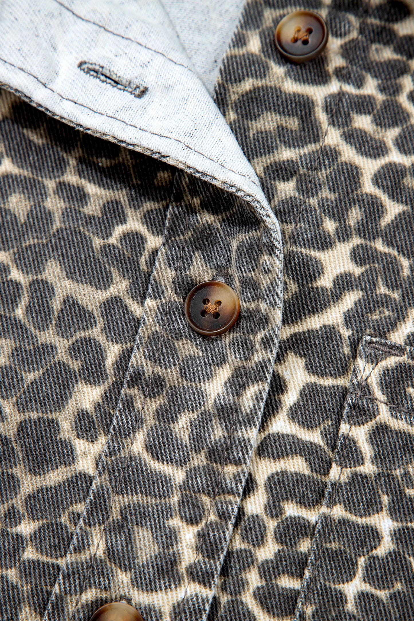 Gray Vintage Leopard Print Short Sleeve Loose Cotton Denim Shirt-Tops/Blouses & Shirts-[Adult]-[Female]-2022 Online Blue Zone Planet