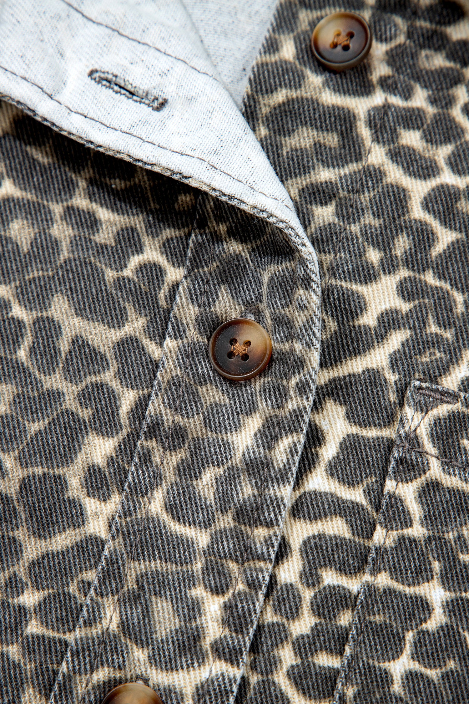 Gray Vintage Leopard Print Short Sleeve Loose Cotton Denim Shirt-Tops/Blouses & Shirts-[Adult]-[Female]-2022 Online Blue Zone Planet