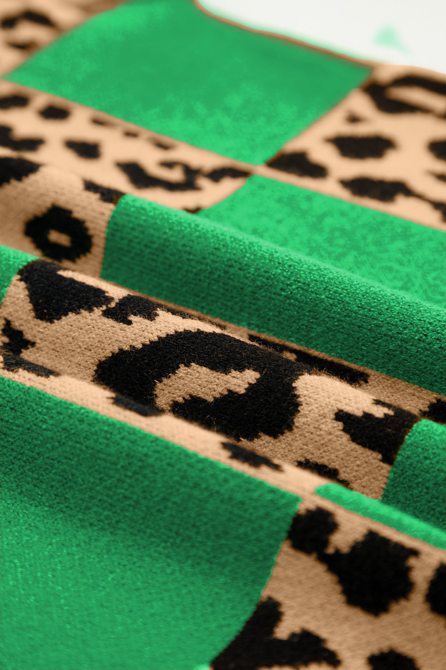 Green Leopard Checkerboard Short Sleeve Knit Sweater-TOPS / DRESSES-[Adult]-[Female]-2022 Online Blue Zone Planet