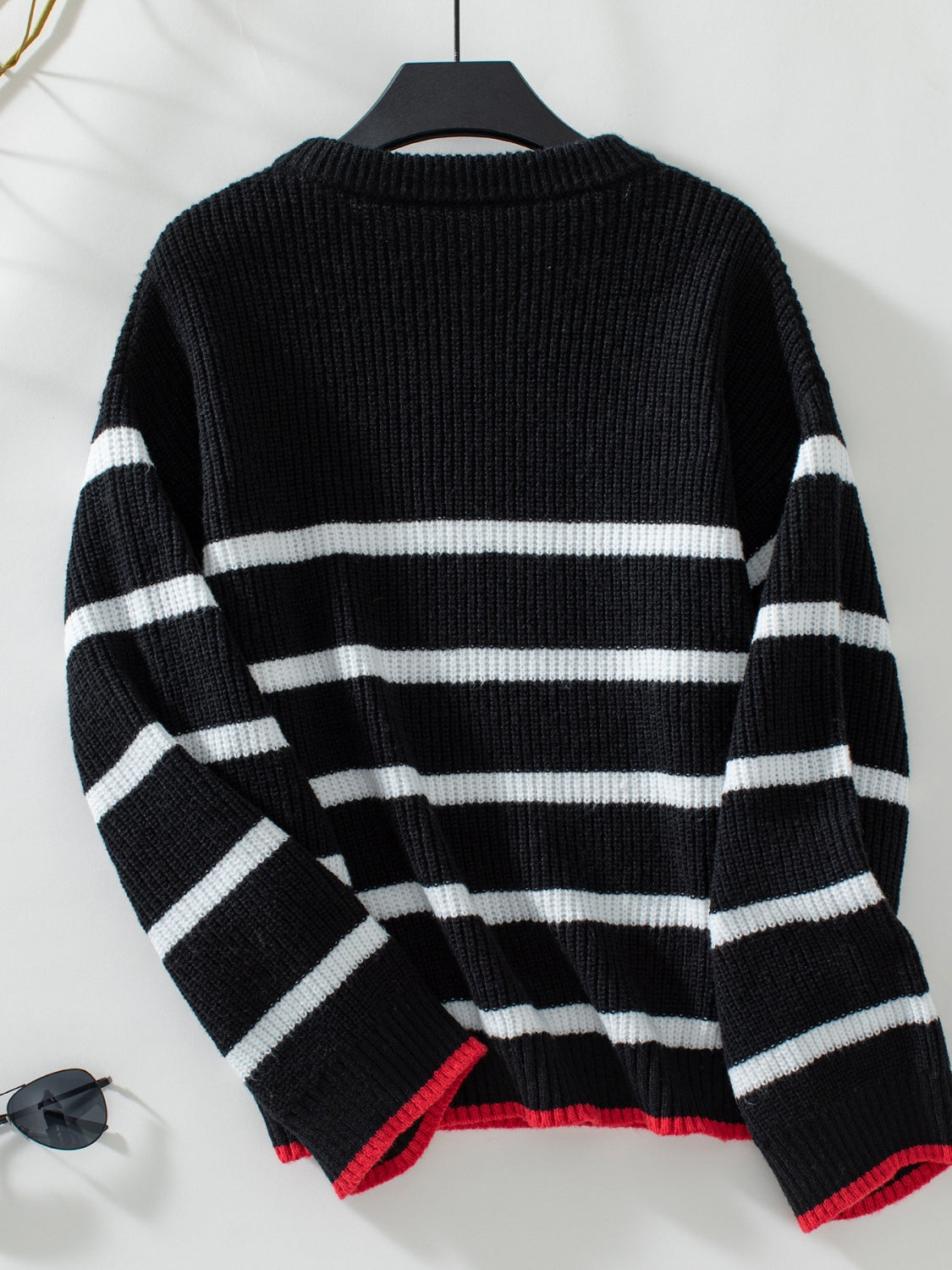 Striped Round Neck Dropped Shoulder Sweater-TOPS / DRESSES-[Adult]-[Female]-2022 Online Blue Zone Planet