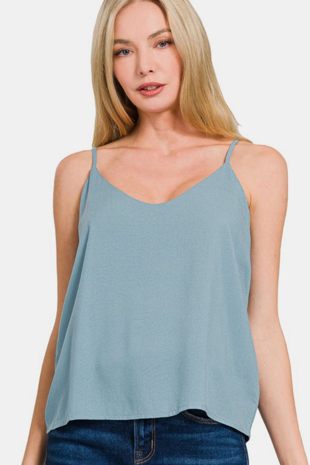 Zenana Two Layered Spaghetti Strap Cami-TOPS / DRESSES-[Adult]-[Female]-BLUE GREY-S-2022 Online Blue Zone Planet