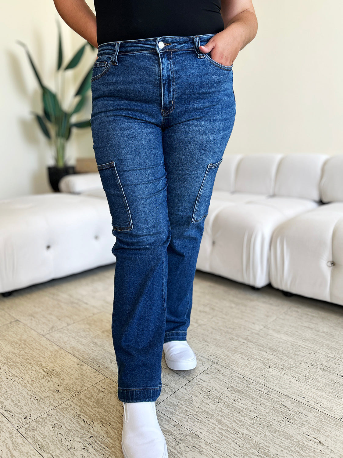 Judy Blue Full Size High Waist Straight Cargo Jeans-BOTTOMS SIZES SMALL MEDIUM LARGE-[Adult]-[Female]-2022 Online Blue Zone Planet