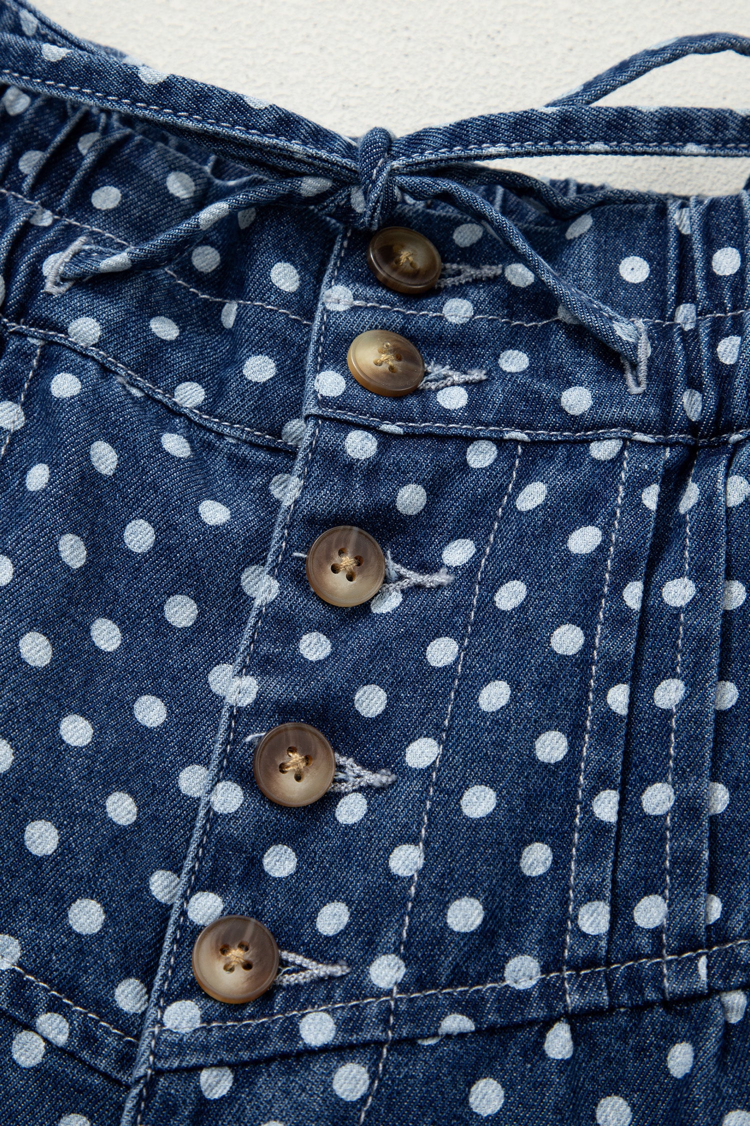 Sky Blue Polka Dot Print Button Pleated Detail Wide Leg Jeans-Bottoms/Jeans-[Adult]-[Female]-2022 Online Blue Zone Planet
