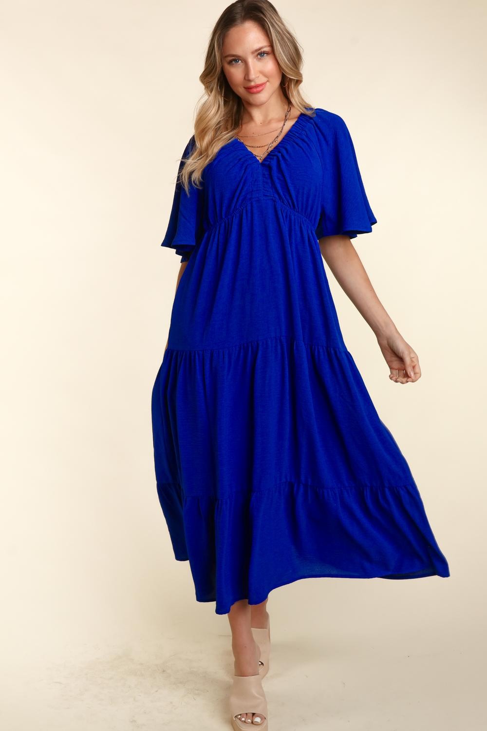 Haptics Tiered Babydoll Maxi Dress with Side Pocket-TOPS / DRESSES-[Adult]-[Female]-Royal-S-2022 Online Blue Zone Planet