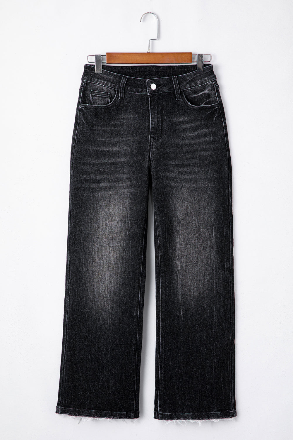 Carbon Grey Mineral Wash Raw Hem High Waist Flared Jeans-Bottoms/Jeans-[Adult]-[Female]-2022 Online Blue Zone Planet