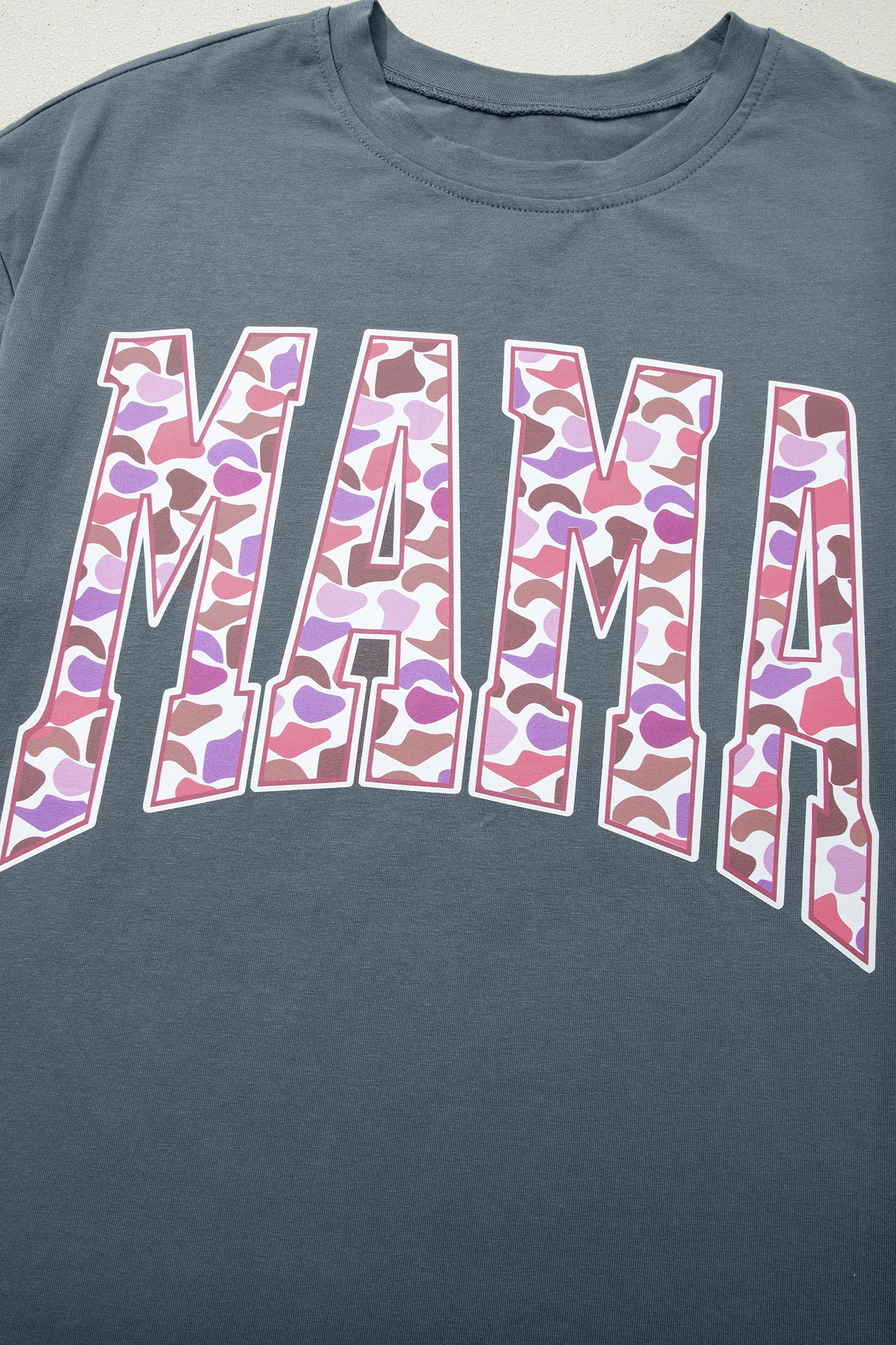 Medium Grey MAMA Letter Graphic Tee Camouflage Print Loose Pant Set-Two Piece Sets/Pant Sets-[Adult]-[Female]-2022 Online Blue Zone Planet
