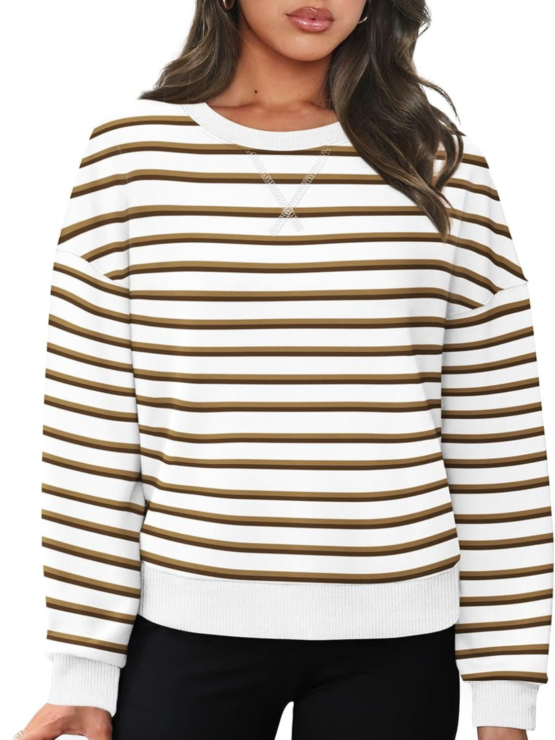 Lovelet Striped Round Neck Long Sleeve Sweatshirt-TOPS / DRESSES-[Adult]-[Female]-2022 Online Blue Zone Planet