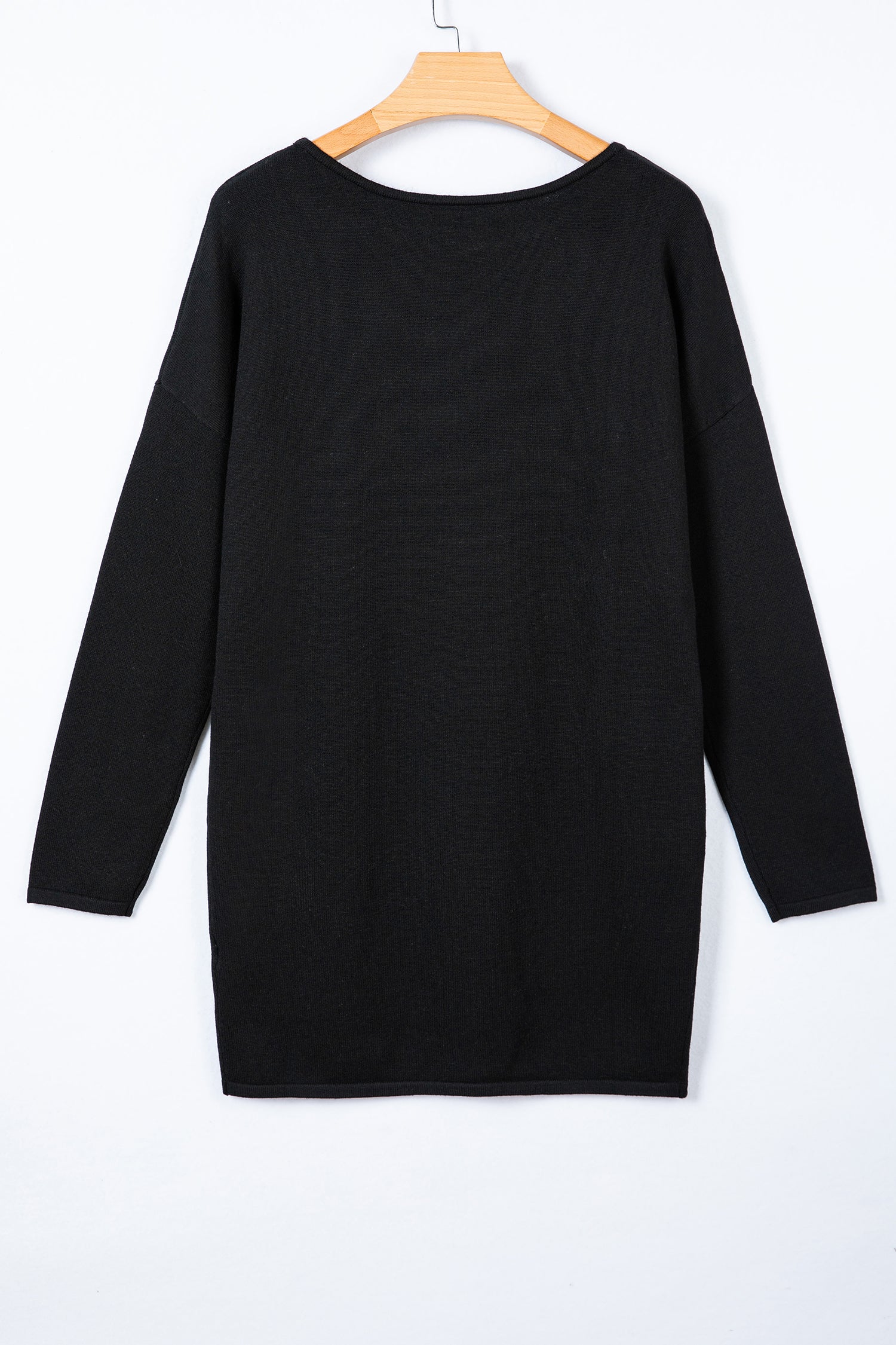 Black Asymmetric Neck Batwing Sleeve Shift Mini Sweater Dress-TOPS / DRESSES-[Adult]-[Female]-2022 Online Blue Zone Planet
