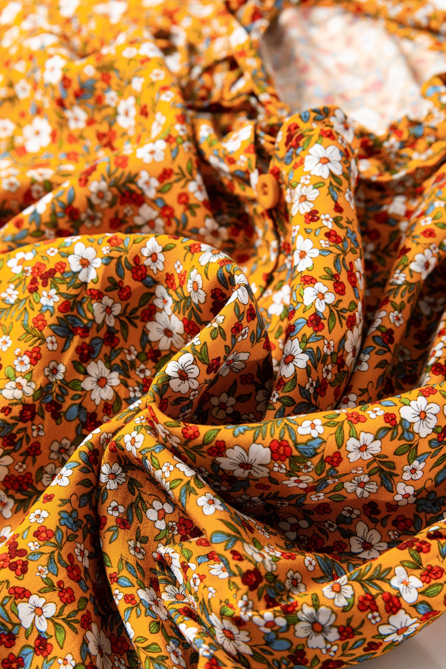 Orange Boho Floral Ruffled Bubble Sleeve V Neck Fall Blouse-Tops/Blouses & Shirts-[Adult]-[Female]-2022 Online Blue Zone Planet