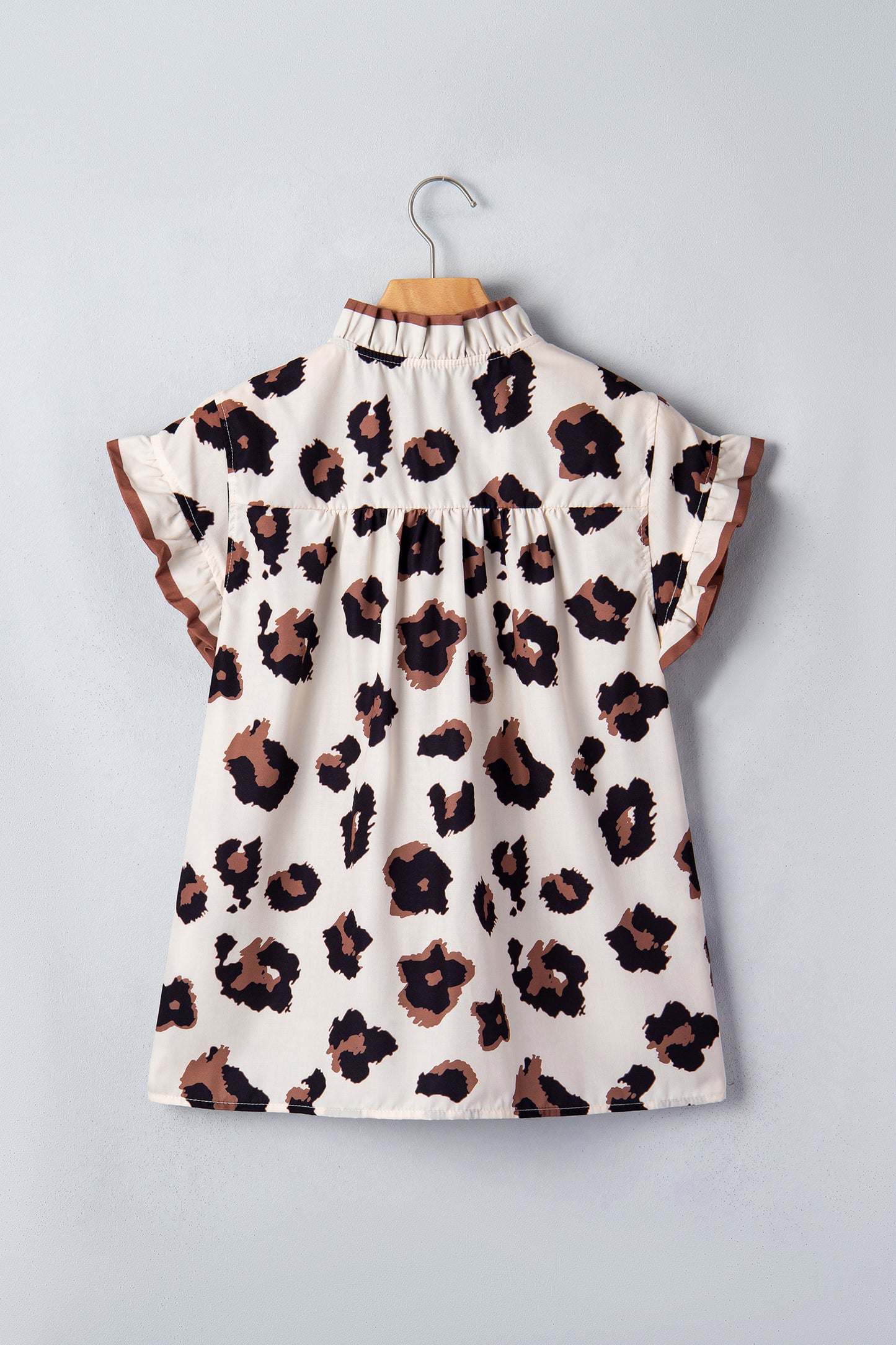 Khaki Leopard Printed Ruffle Sleeve Summer Blouse-Tops/Blouses & Shirts-[Adult]-[Female]-2022 Online Blue Zone Planet