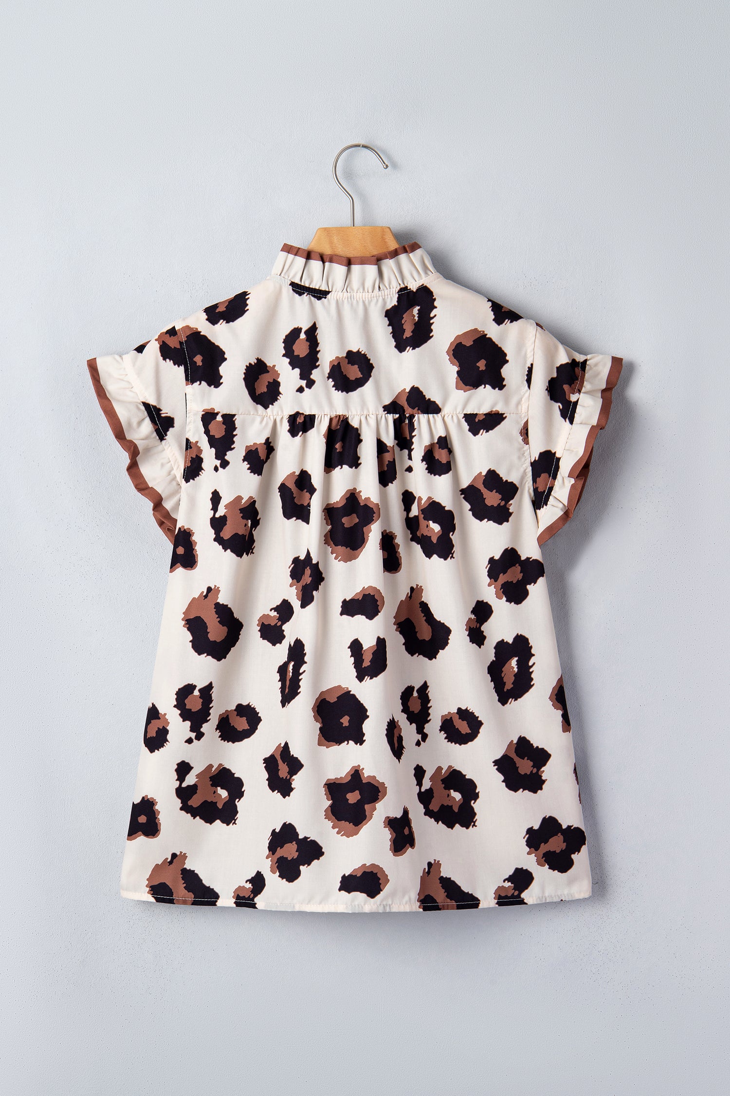 Khaki Leopard Printed Ruffle Sleeve Summer Blouse-Tops/Blouses & Shirts-[Adult]-[Female]-2022 Online Blue Zone Planet