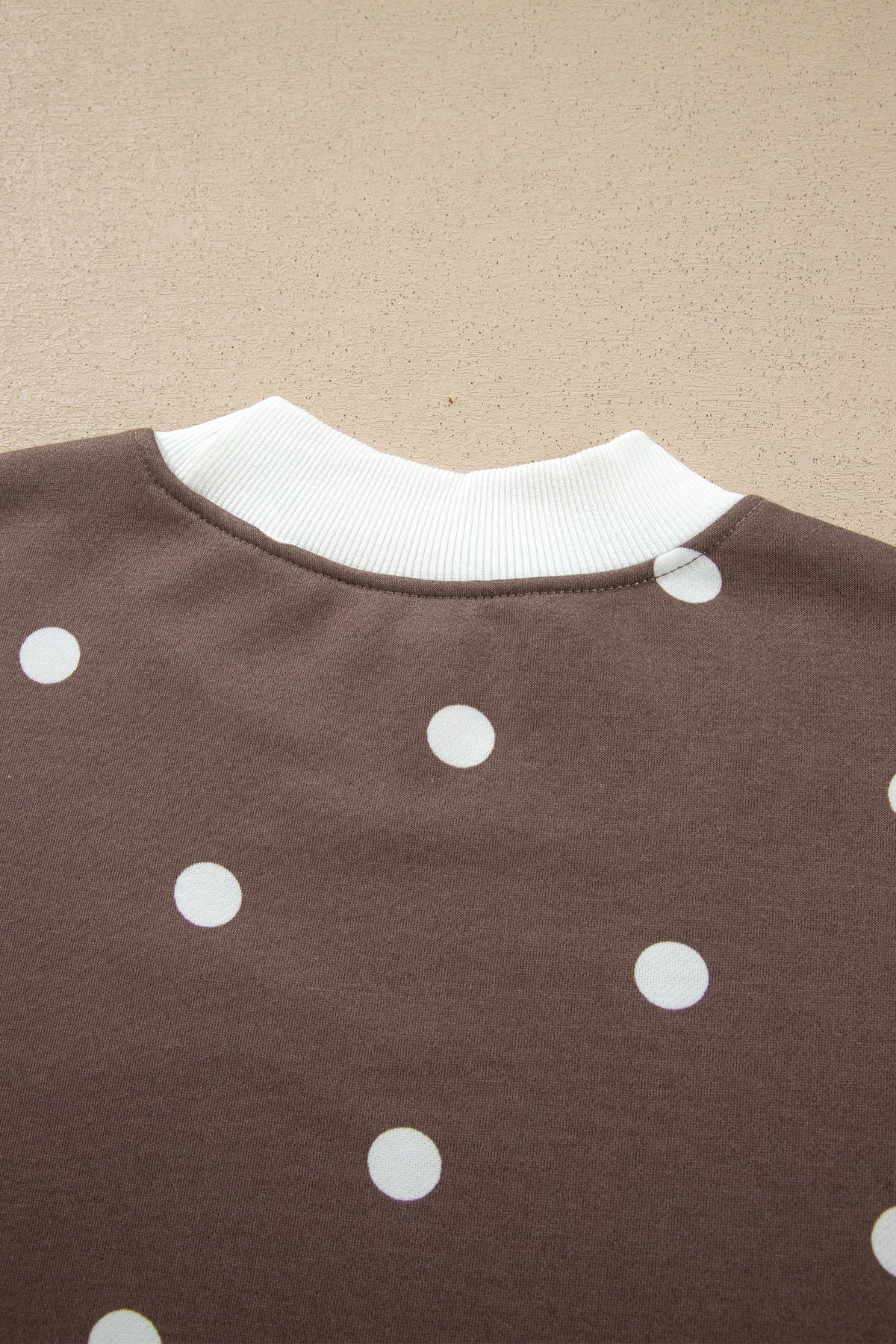 Brown Polka Dot Ribbed Trim Long Sleeve Top Casual Short Set-Two Piece Sets/Short Sets-[Adult]-[Female]-2022 Online Blue Zone Planet