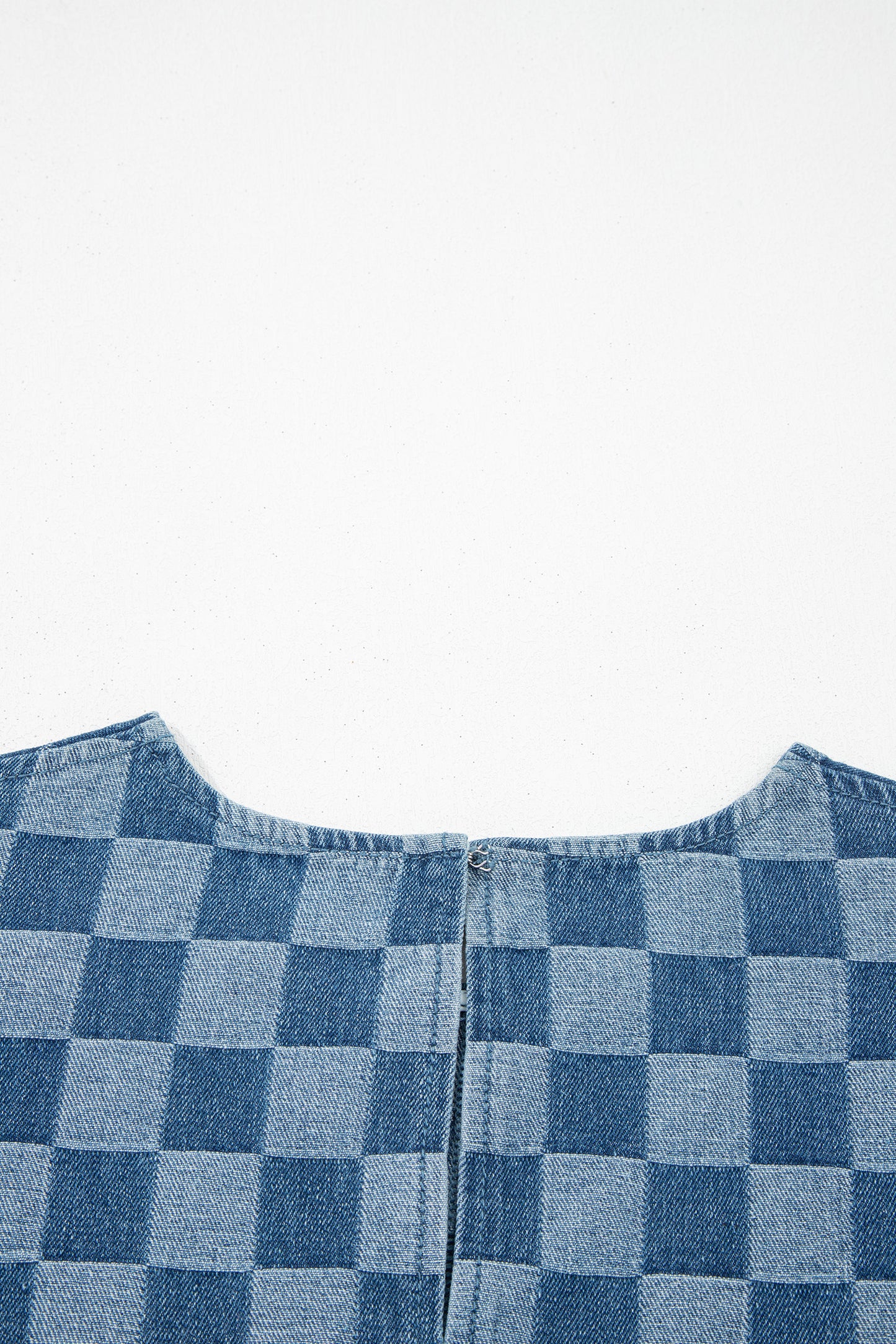 Sky Blue Frayed Hem Checkered Denim Mini Dress-TOPS / DRESSES-[Adult]-[Female]-2022 Online Blue Zone Planet