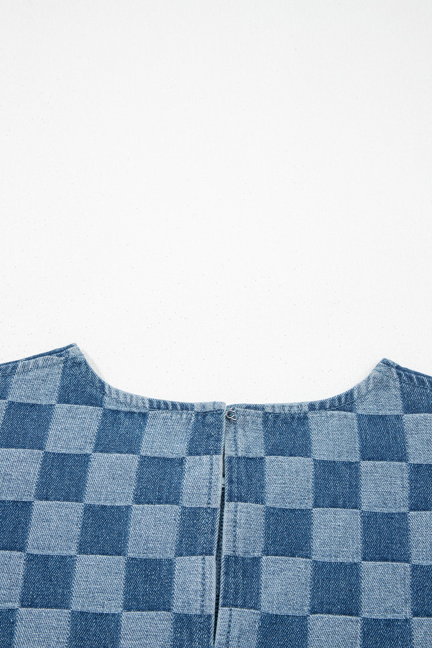 Sky Blue Frayed Hem Checkered Denim Mini Dress-TOPS / DRESSES-[Adult]-[Female]-2022 Online Blue Zone Planet