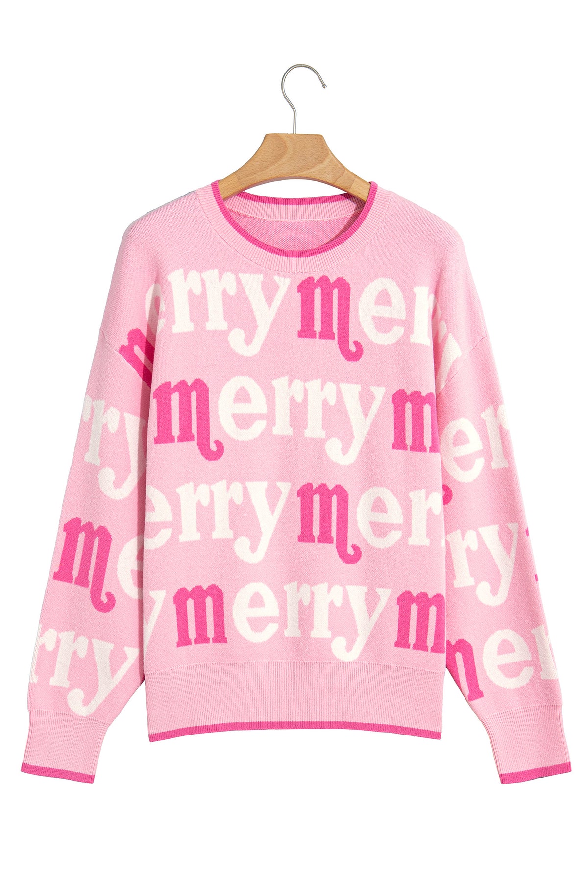 Pink All Over Merry Me Graphic Round Neck Knit Sweater-TOPS / DRESSES-[Adult]-[Female]-2022 Online Blue Zone Planet