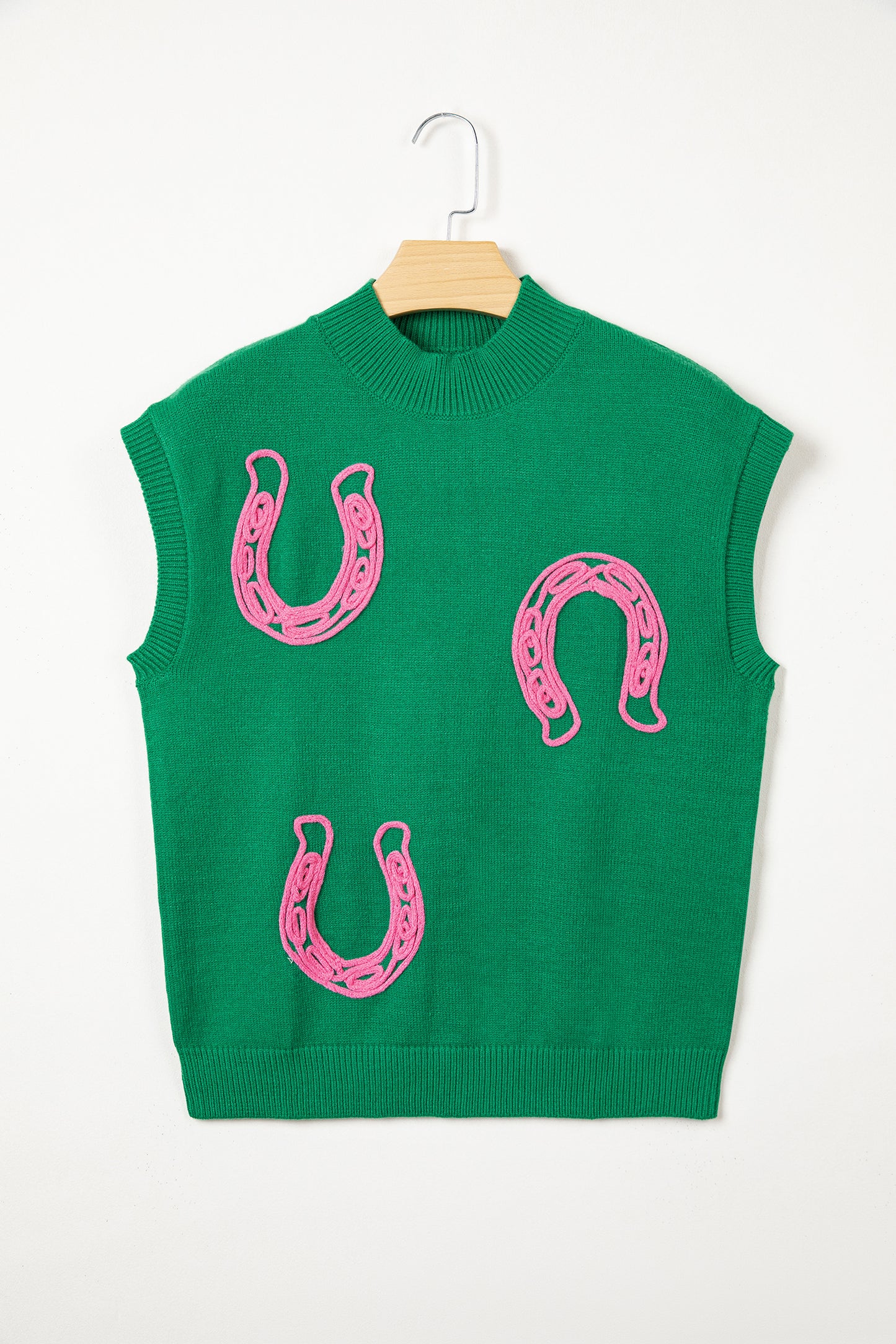 Bright Green Corded Horseshoes Ribbed Trim Mock Neck Short Sleeve Sweater-TOPS / DRESSES-[Adult]-[Female]-2022 Online Blue Zone Planet