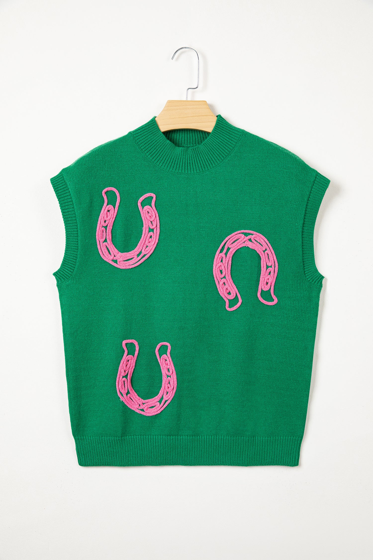 Bright Green Corded Horseshoes Ribbed Trim Mock Neck Short Sleeve Sweater-TOPS / DRESSES-[Adult]-[Female]-2022 Online Blue Zone Planet