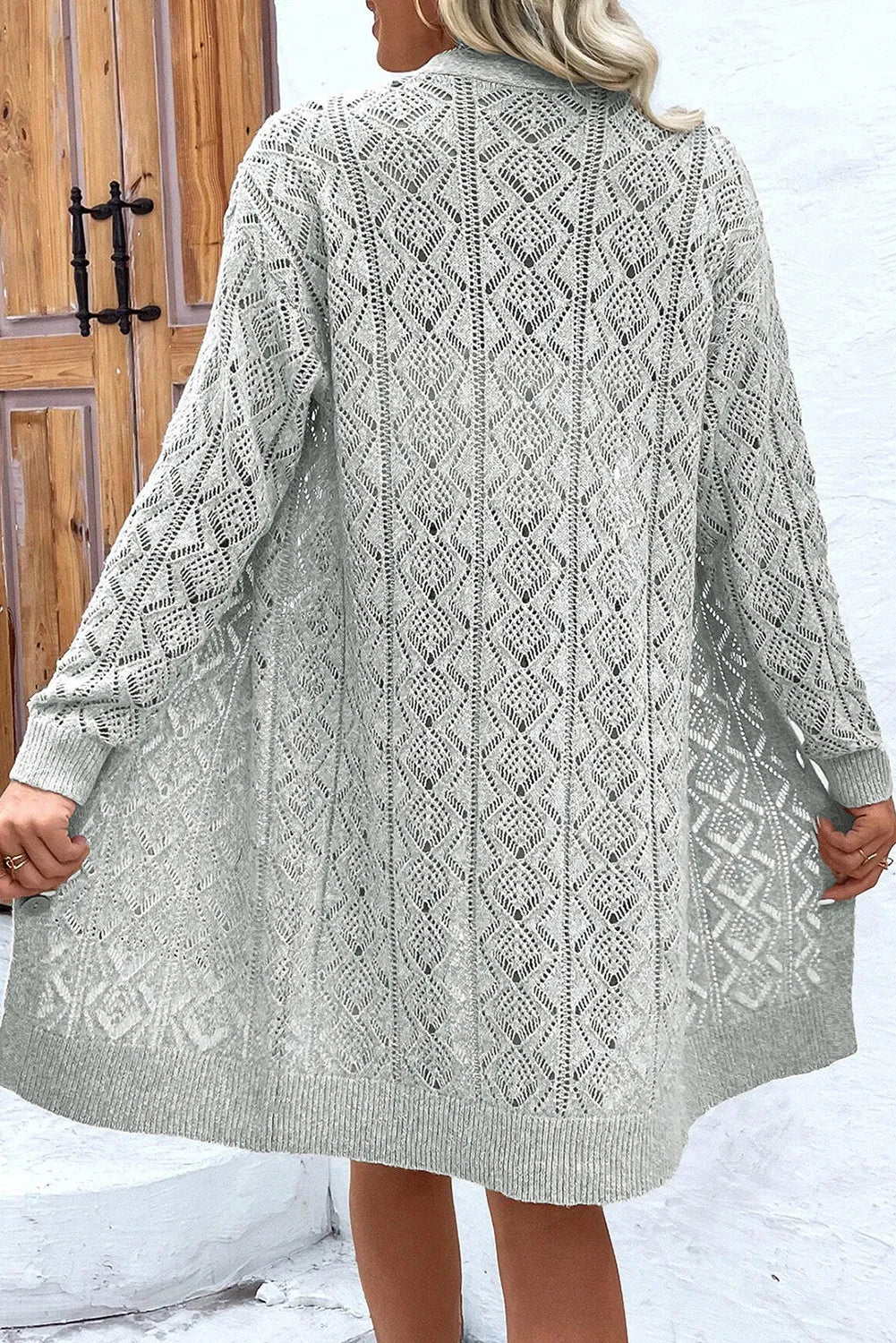 Openwork Button Down Long Sleeve Cardigan-TOPS / DRESSES-[Adult]-[Female]-2022 Online Blue Zone Planet