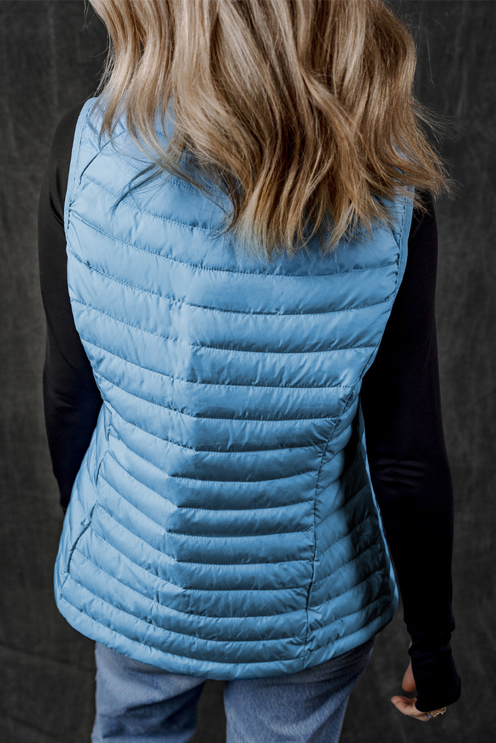 Blue Zone Planet | Silvery Plush Collared Quilted Zipped Puffer Vest-Outerwear/Vests-[Adult]-[Female]-2022 Online Blue Zone Planet