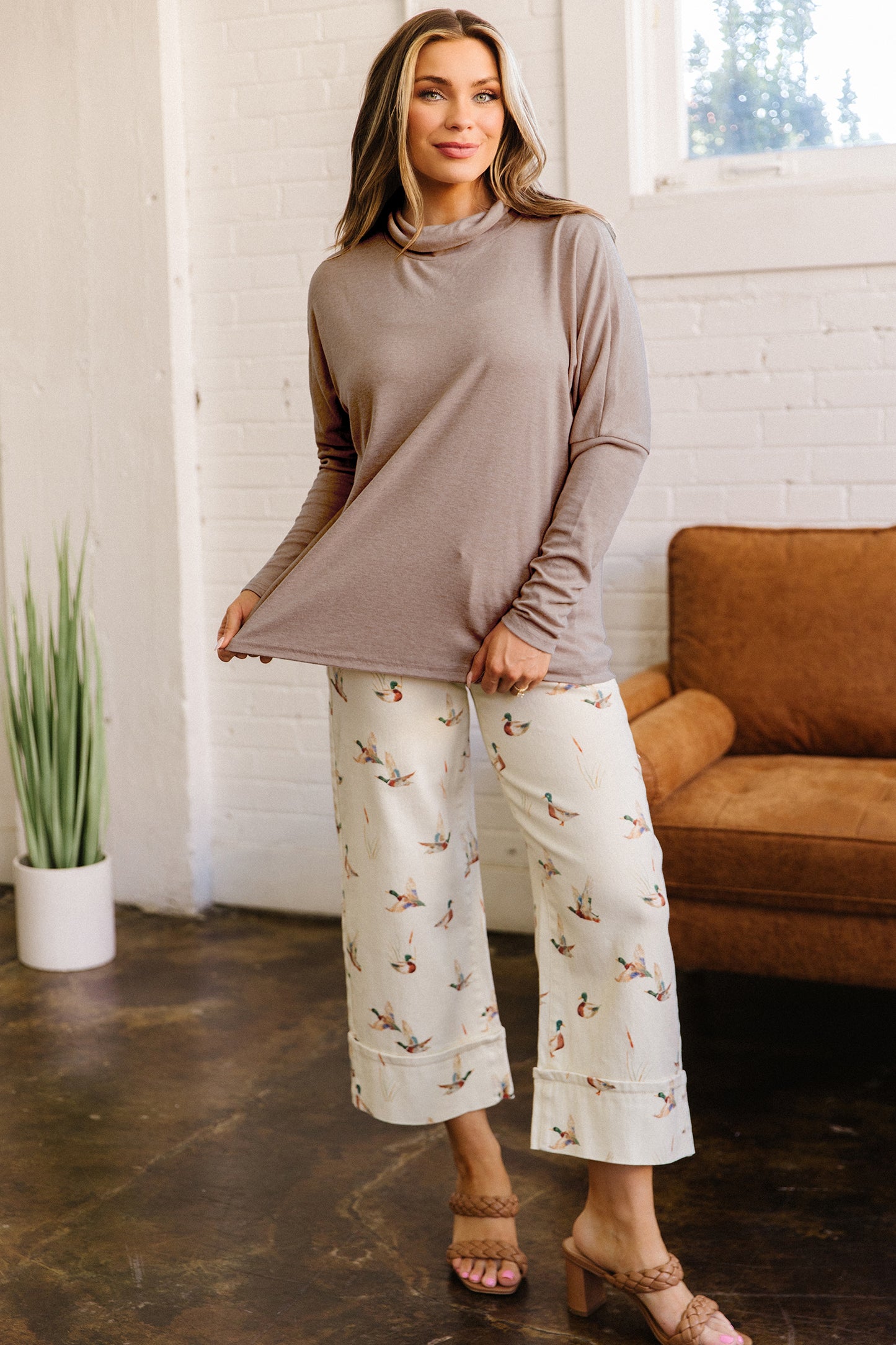 Smoke Gray High Neck Long Sleeve Shift Blouse-Tops/Long Sleeve Tops-[Adult]-[Female]-2022 Online Blue Zone Planet