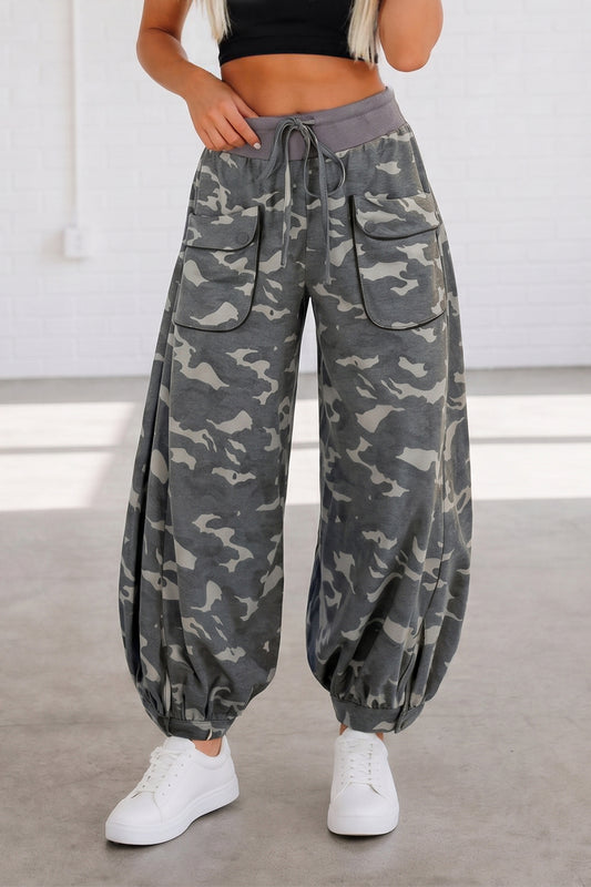 Multicolour Drawstring Contrast Waistband Camouflage Cargo Barrel Pants-Bottoms/Pants & Culotte-[Adult]-[Female]-Multicolour-S-2022 Online Blue Zone Planet
