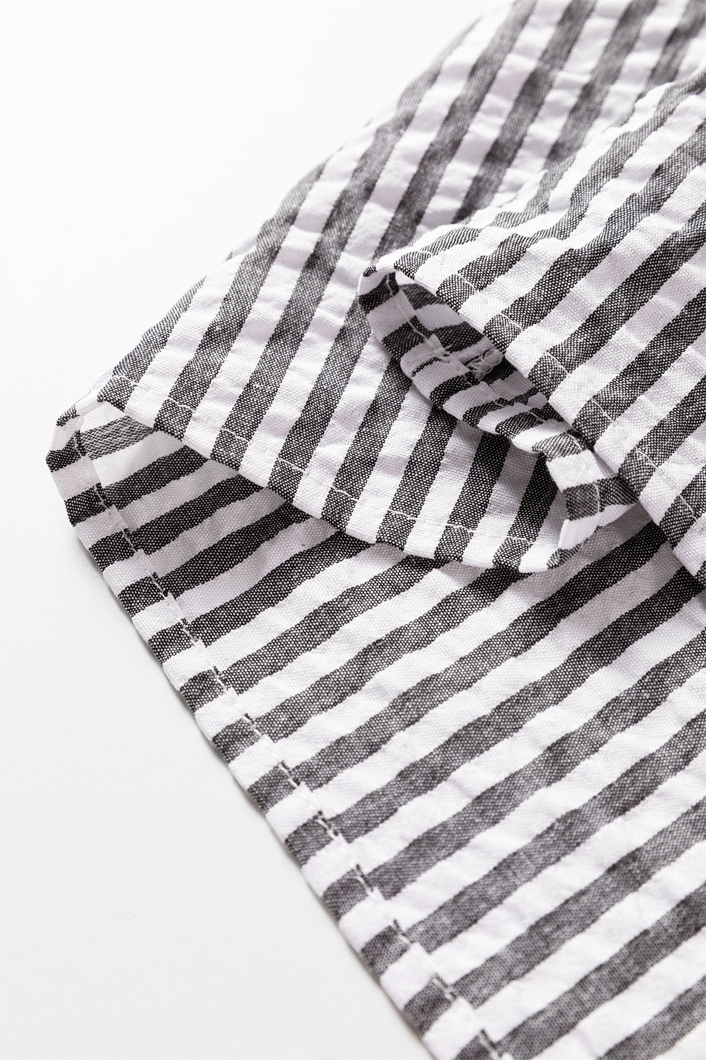 Dark Grey Striped Print Contrast Patchwork Detail Split Neck Blouse-Tops/Blouses & Shirts-[Adult]-[Female]-2022 Online Blue Zone Planet